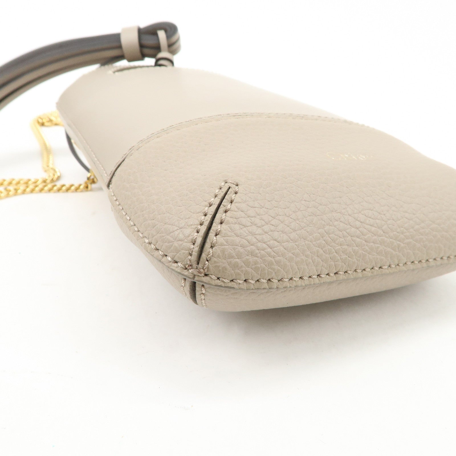 Chloe Leather Small Phone Pouch Hand Bag Shoulder Bag Greige