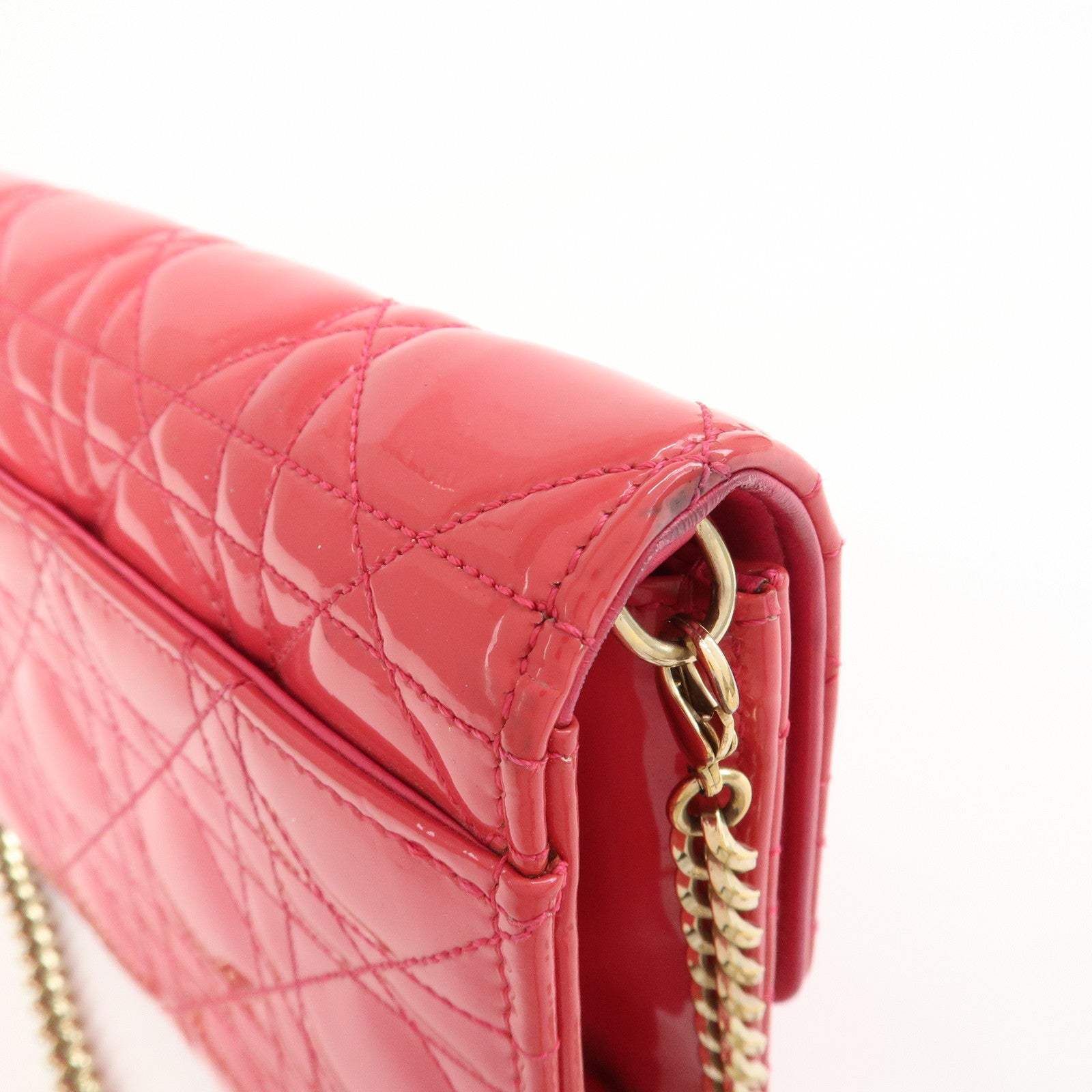 Christian Dior Cannage New Lock Patent Leather Chain Shoulder Bag
