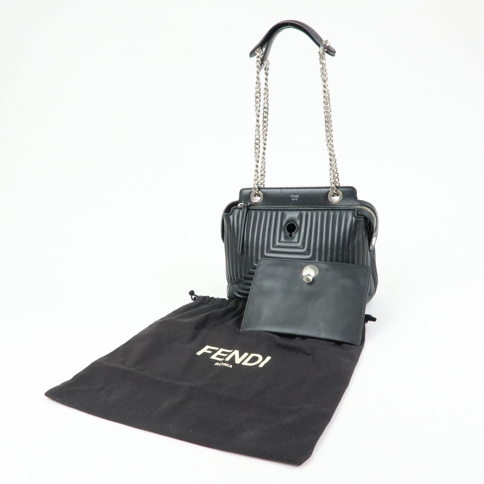 FENDI Dotcom Leather 2Way Bag Hand Bag Shoulder Bag Black 8BN299