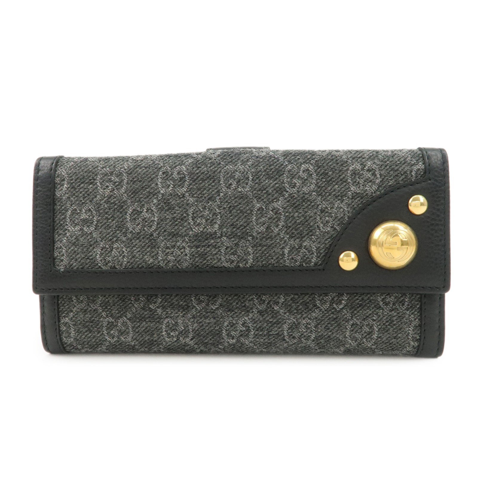 GUCCI Interlocking G Leather GG Wool Long Bi-fold Wallet 269903 Used