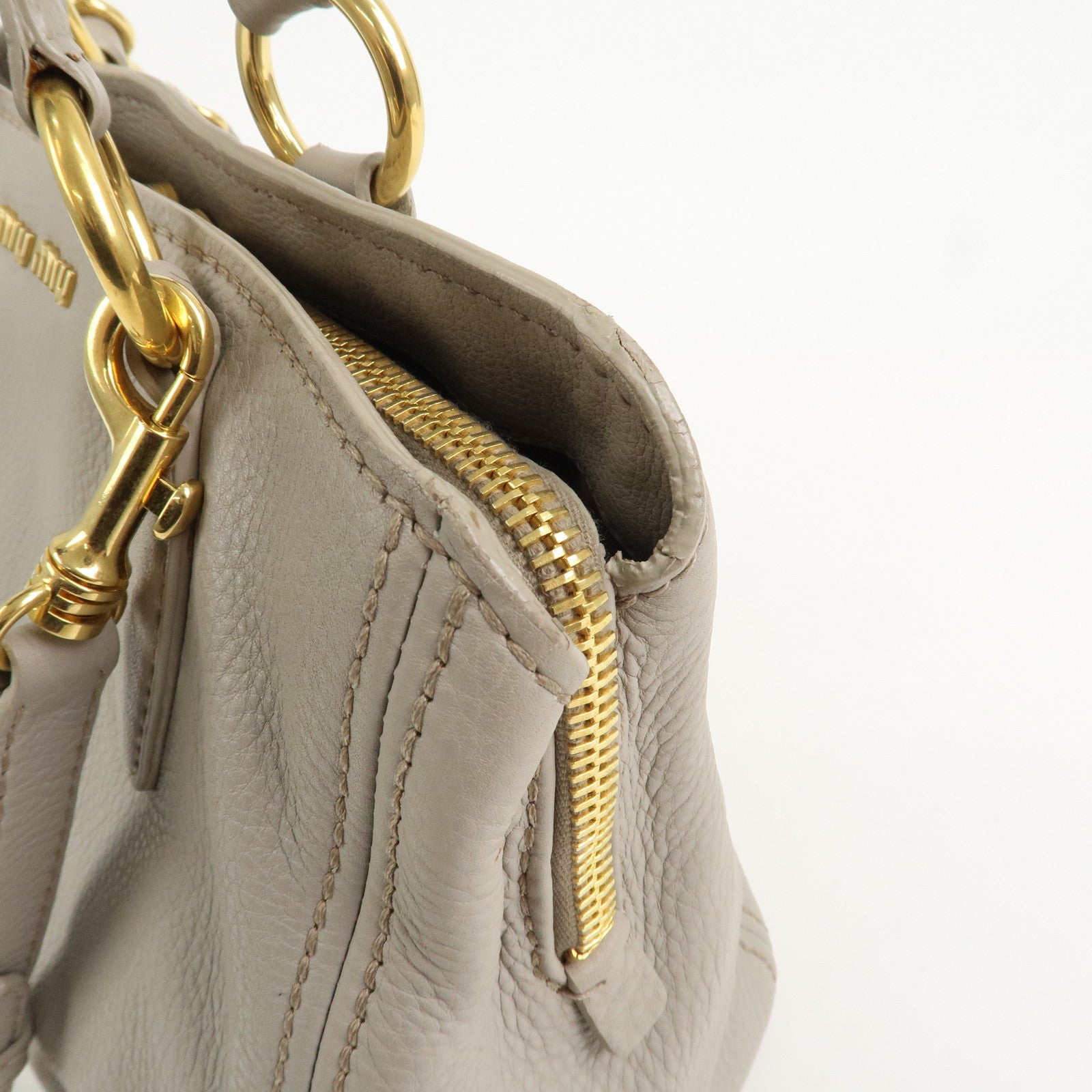 MIU MIU Logo Leather 2Way Bag Hand Bag Shoulder Bag Gray