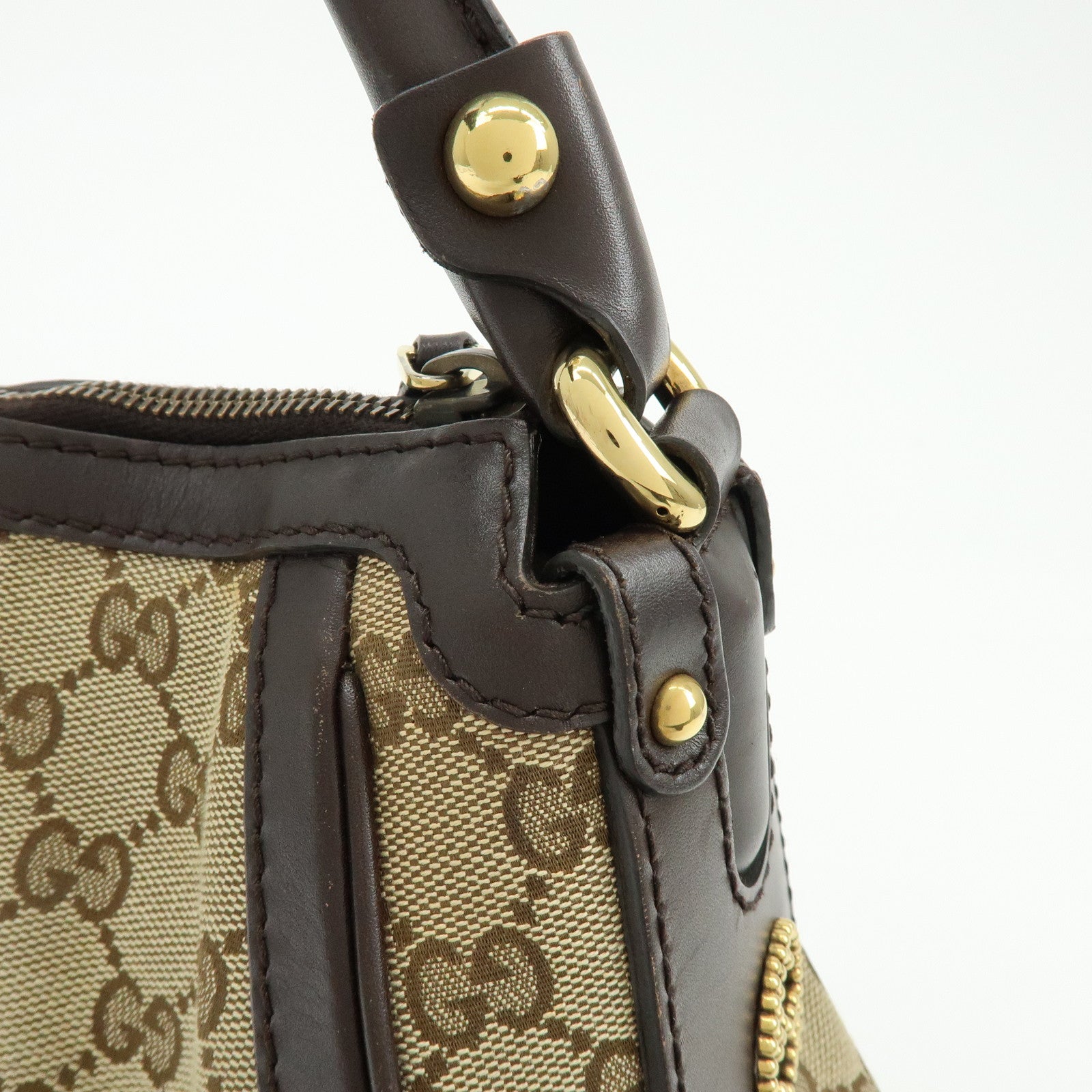 GUCCI Interlocking G Canvas Leather Shoulder Bag Beige 282298