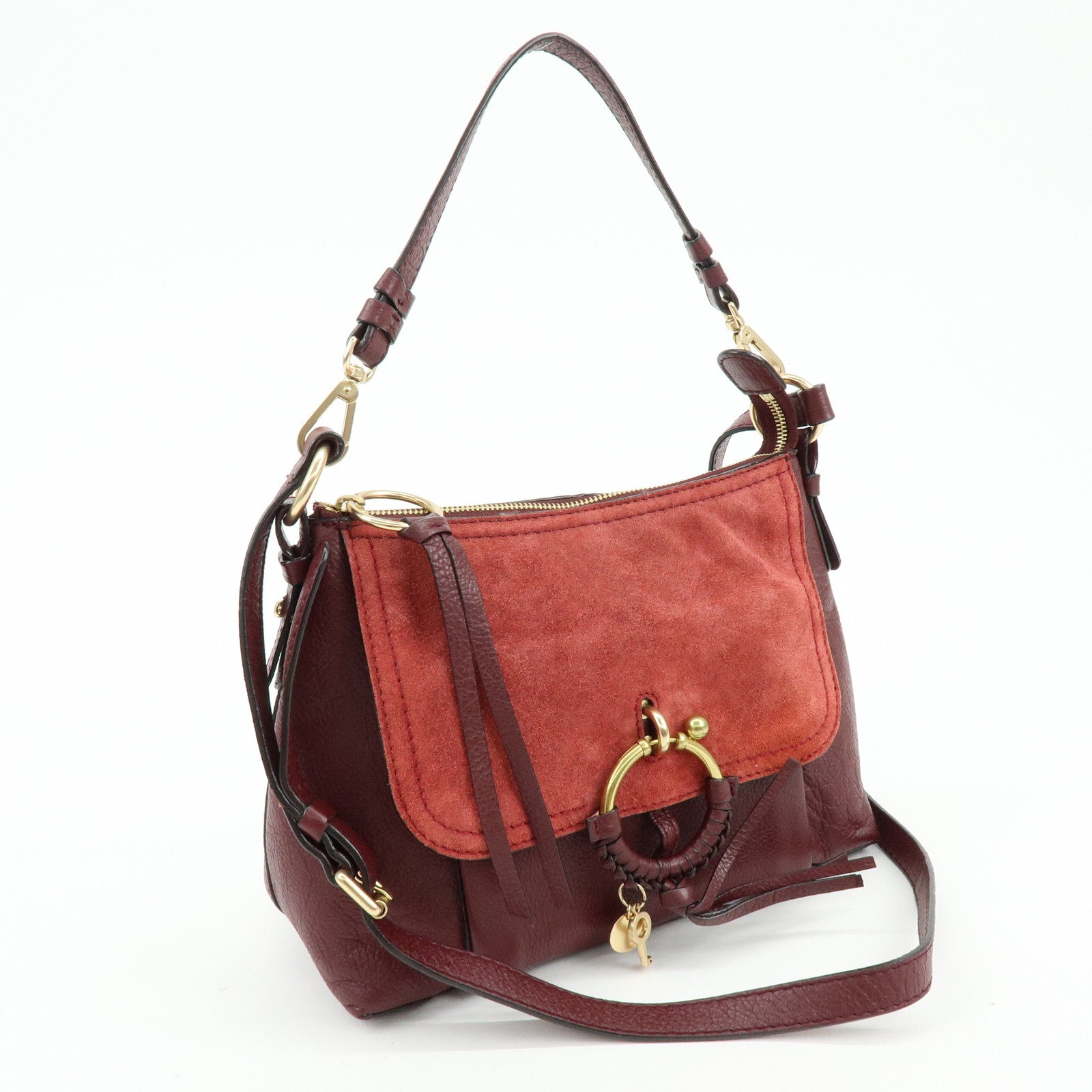 Chloe See By Chloe Joan Suede Leather 2Way Shoulder Bag Bordeaux