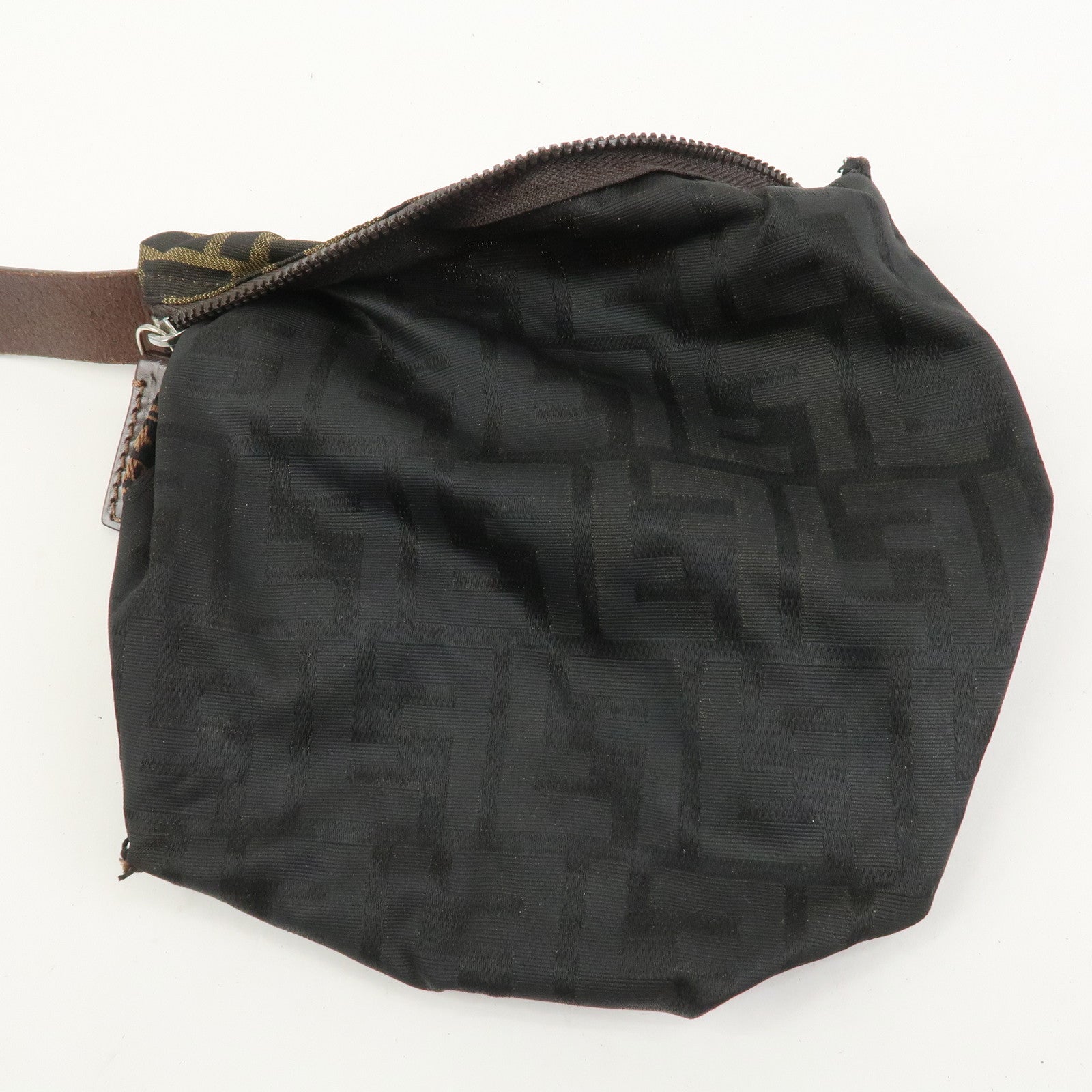 FENDI Zucca Canvas Leather Hand Bag Pouch Bag Brown Black 226540