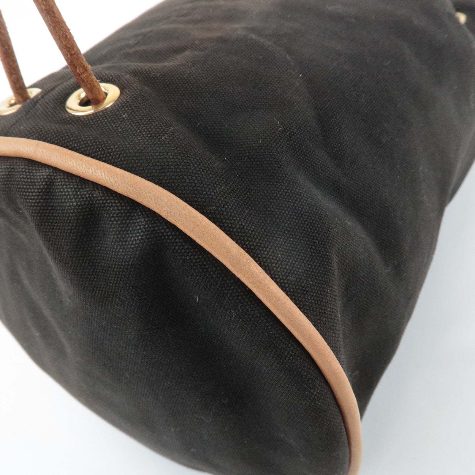 HERMES Canvas Leather Porochon Mimil PM Shoulder Bag Brown Used