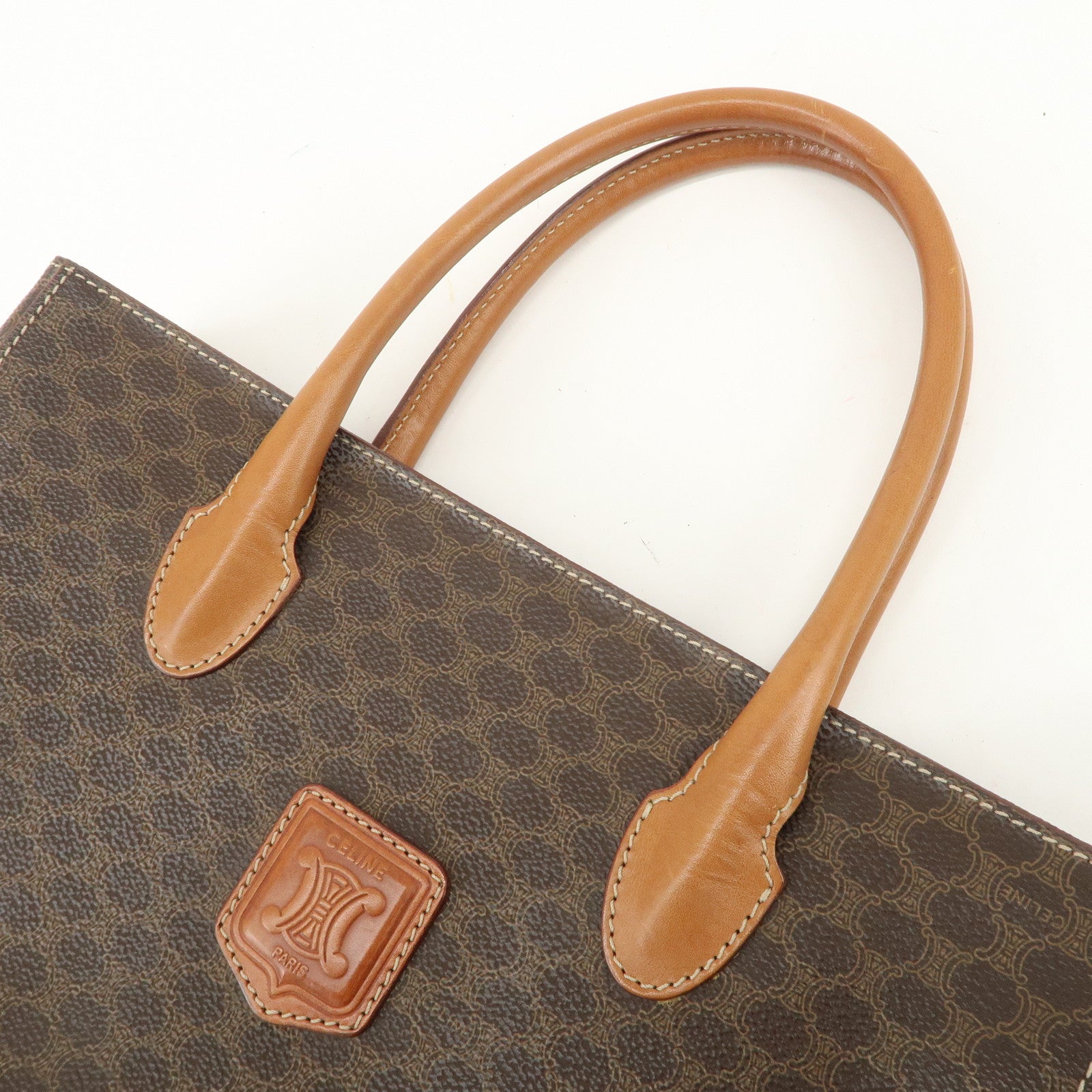 CELINE Macadam PVC Leather Tote Bag Hand Bag Brown