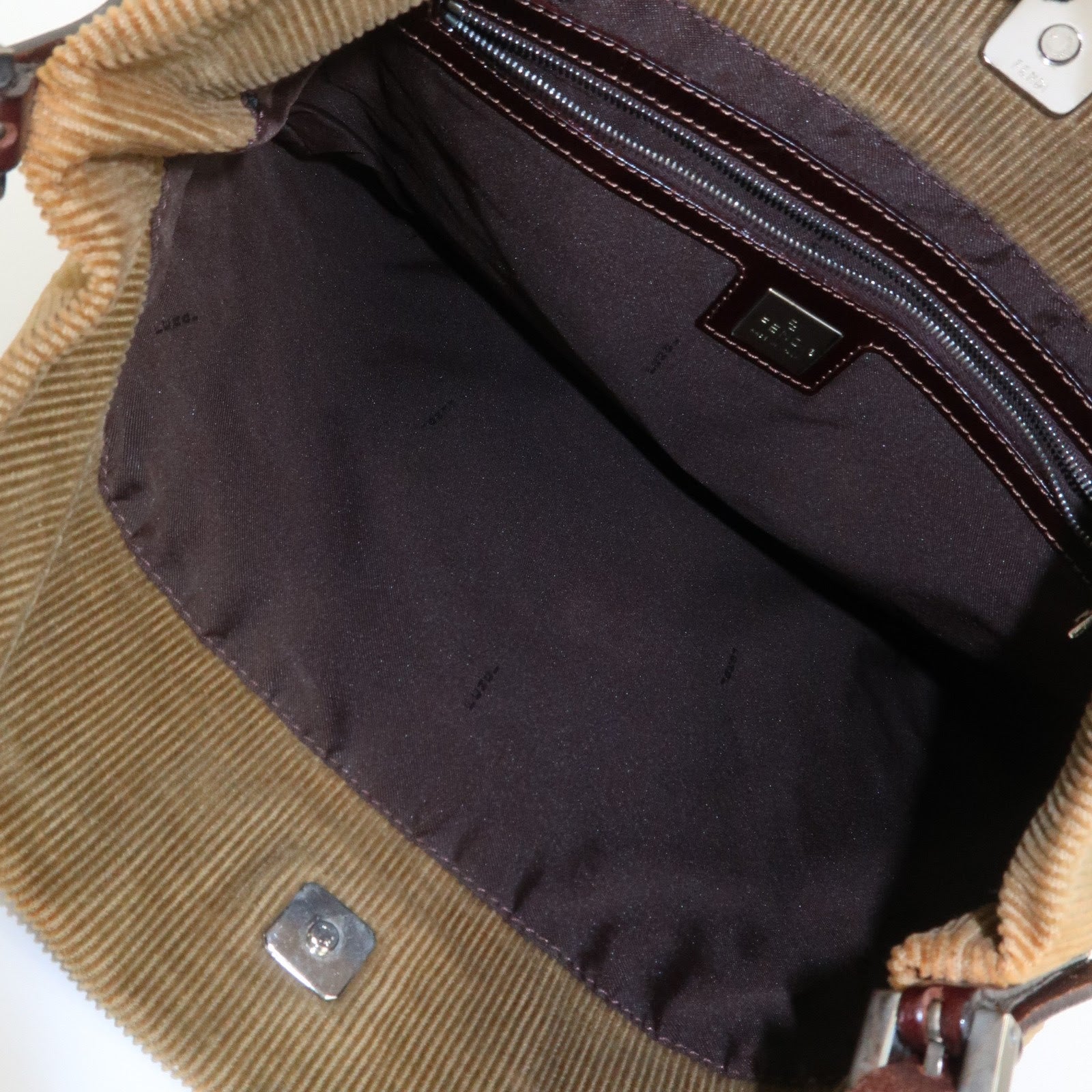 FENDI Corduroy Leather Shoulder Bag Brown 26733