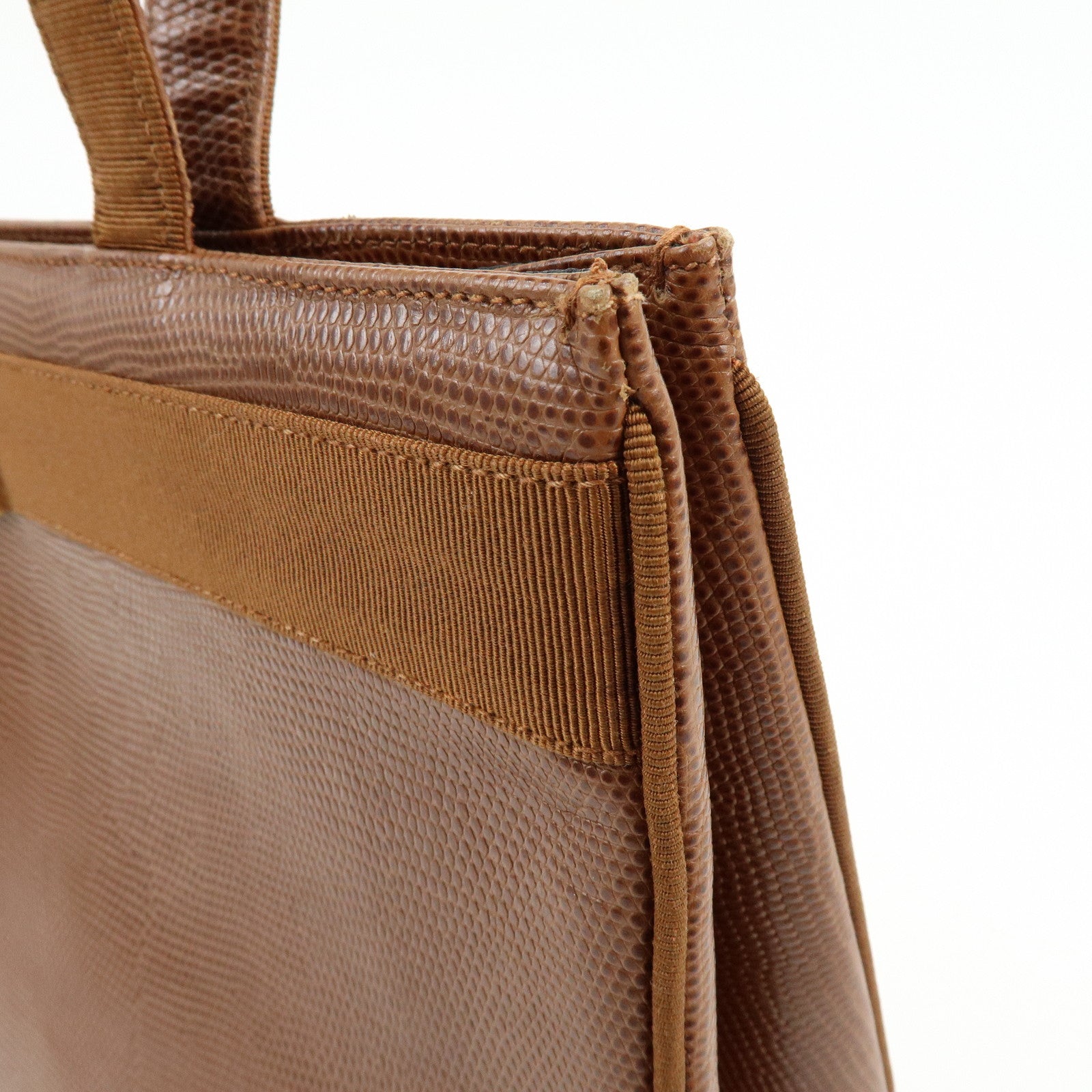 Ferragamo Vara Embossed Leather Tote Bag Shoulder Bag Brown