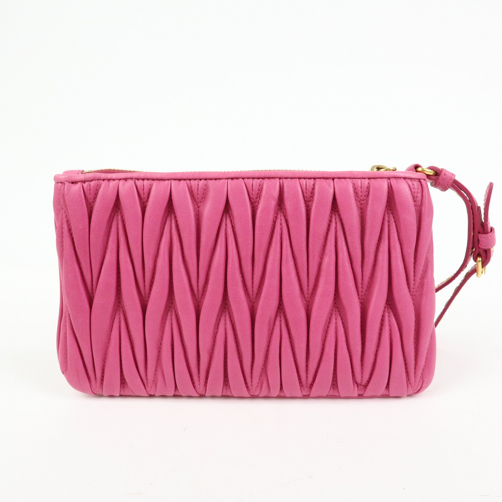MIU MIU Matelasse Nappa Leather Clutch Bag Pouch Pink 5N1811