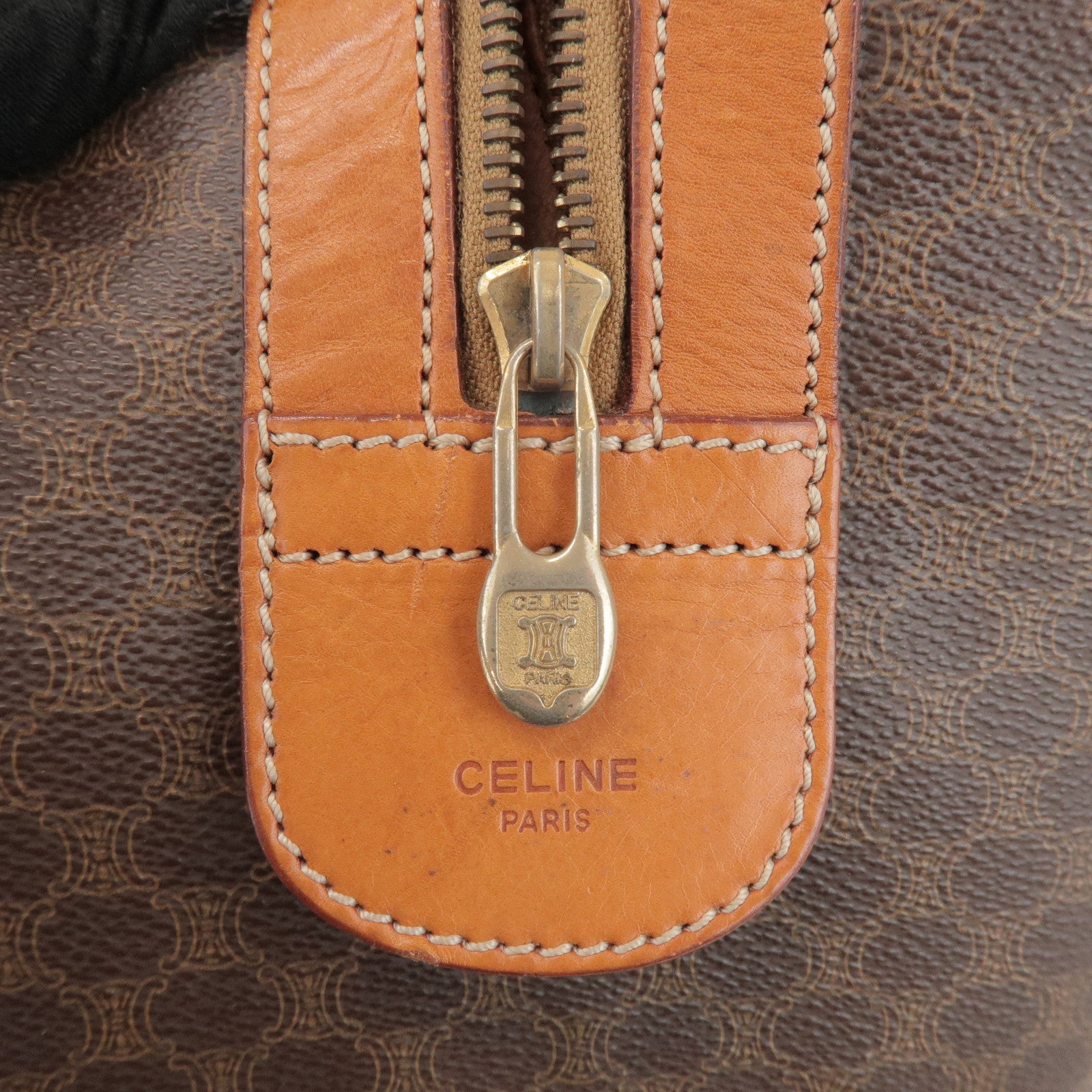 CELINE Macadam PVC Leather Boston Bag Hand Bag Brown