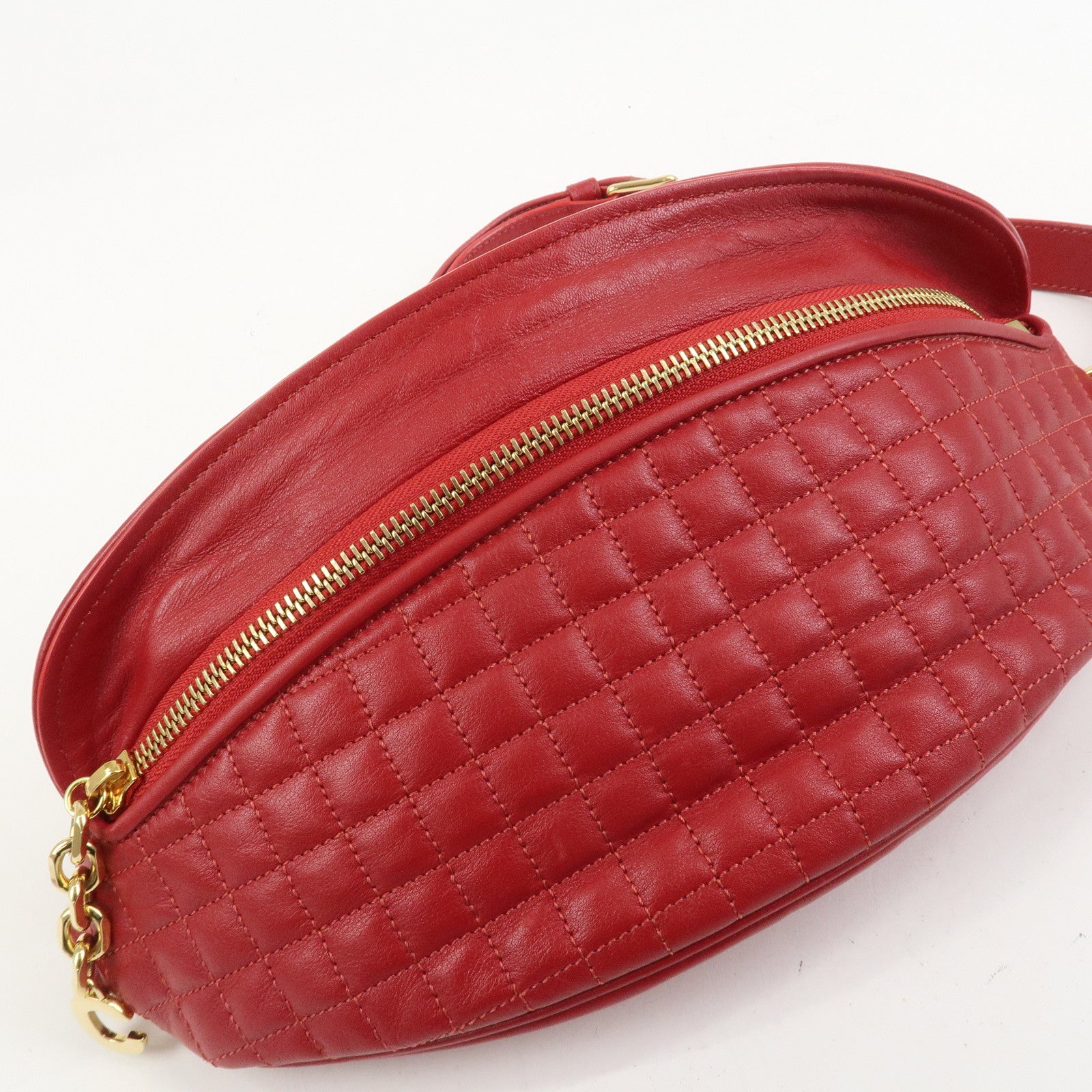 CELINE Leather C Charm Waist Bag Body Bag Red