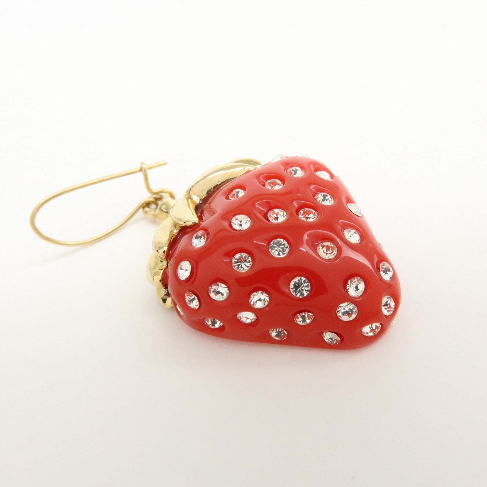 Louis Vuitton Metal Rhinestone Strawberry Earrings Gold Red M64922