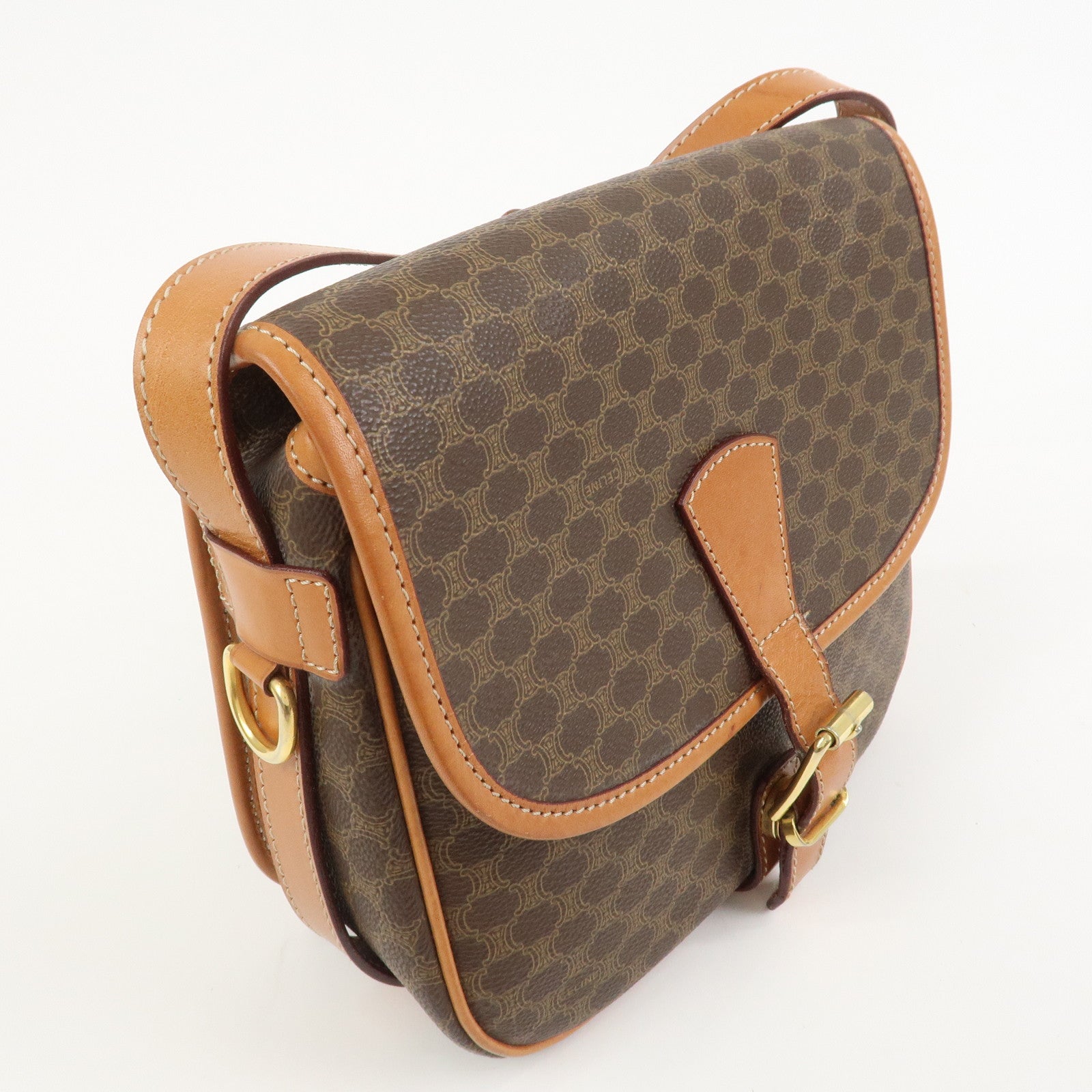 CELINE Macadam PVC Leather Shoulder Bag Crossbody Bag Brown