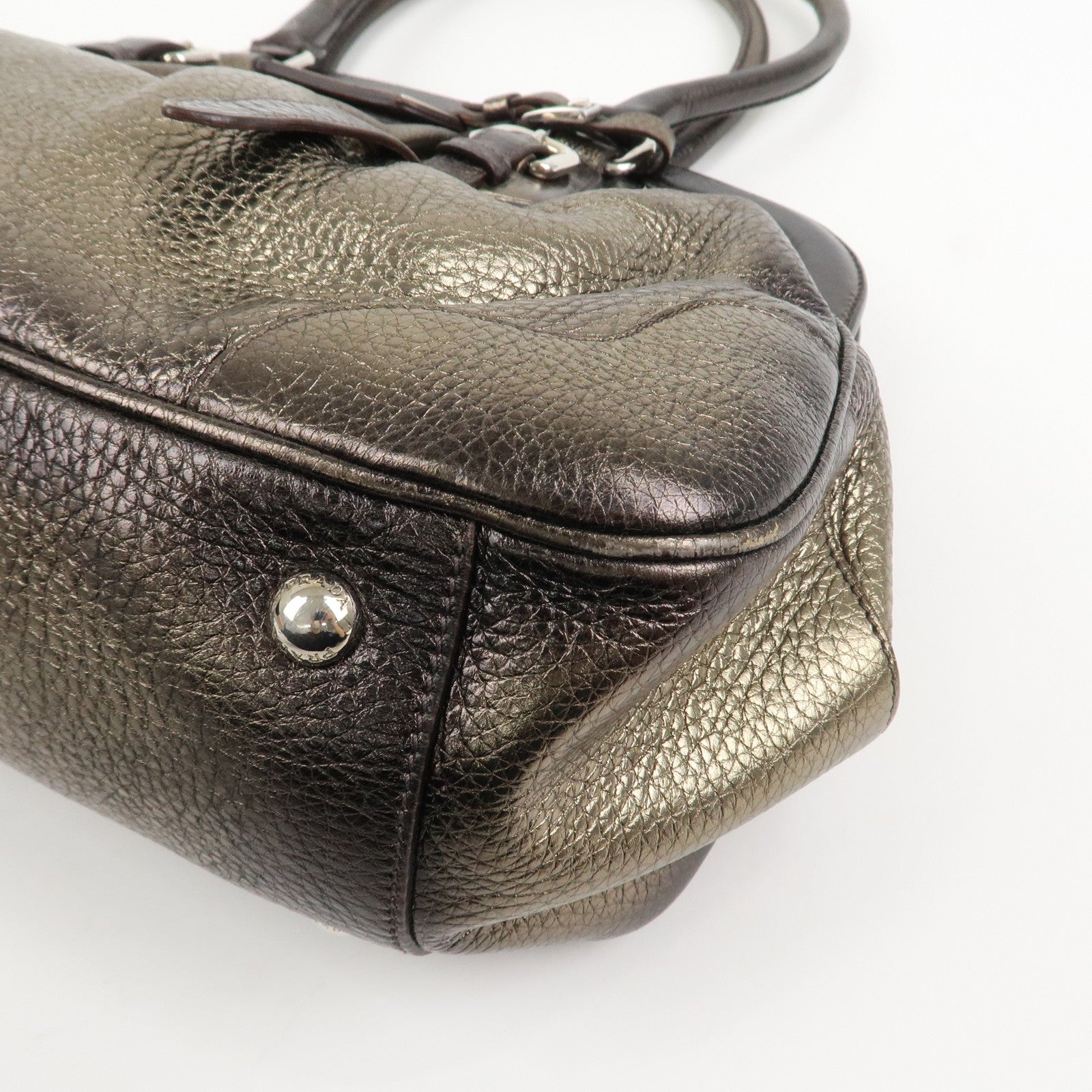 PRADA Logo Leather Shoulder Bag Boston Bag Metallic Gold