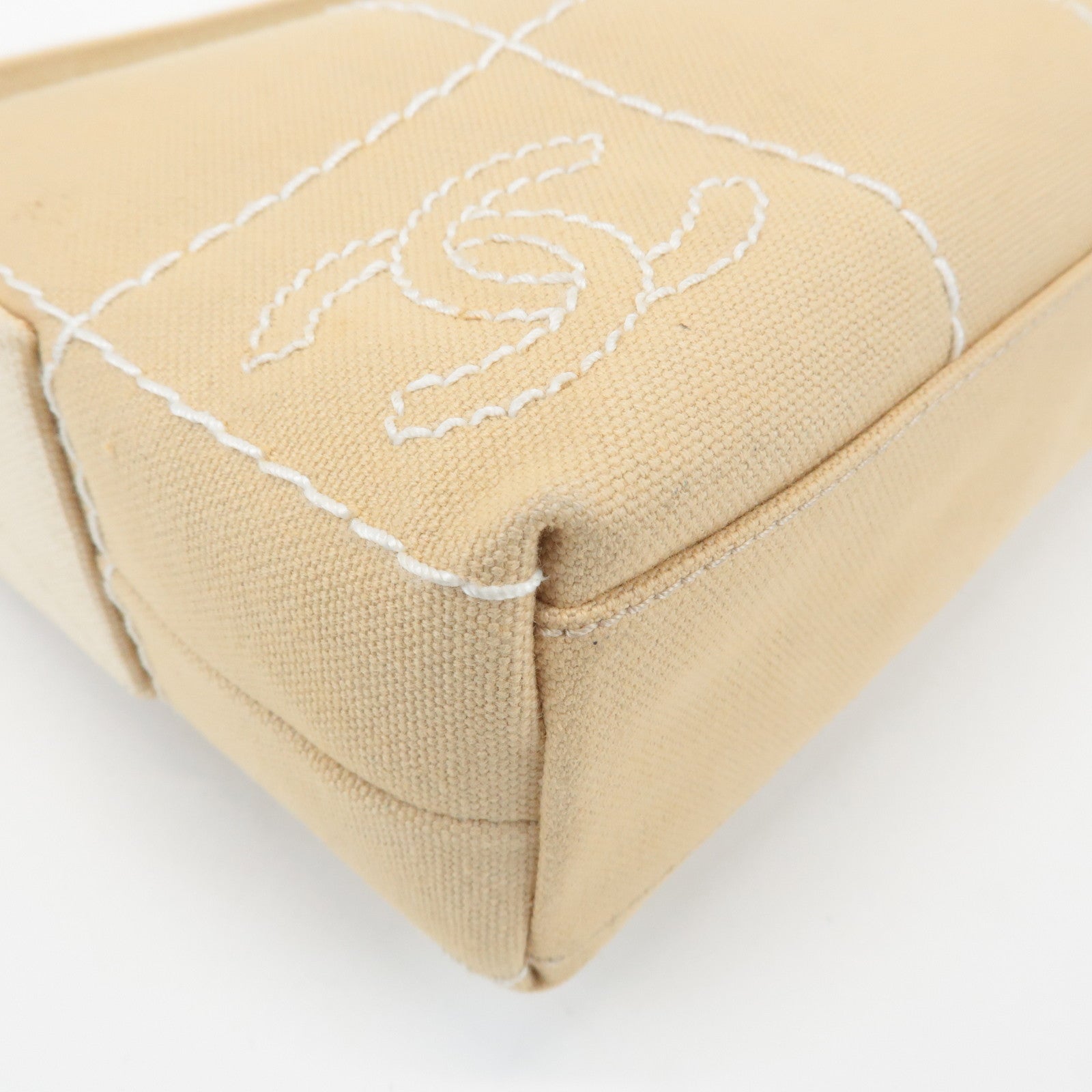 CHANEL Wild Stich Canvas Shoulder Bag Hand Bag Beige