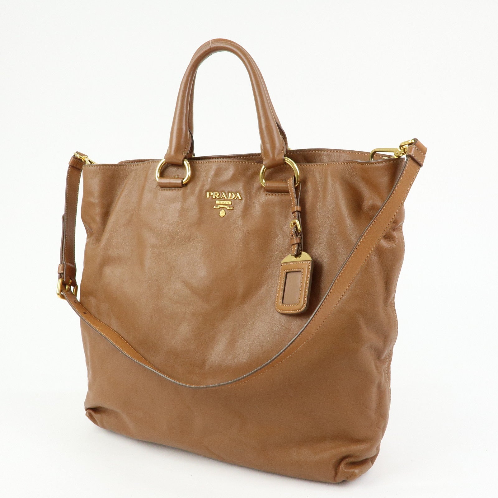 PRADA Logo Leather 2Way Tote Bag Shoulder Bag Brown BN1713