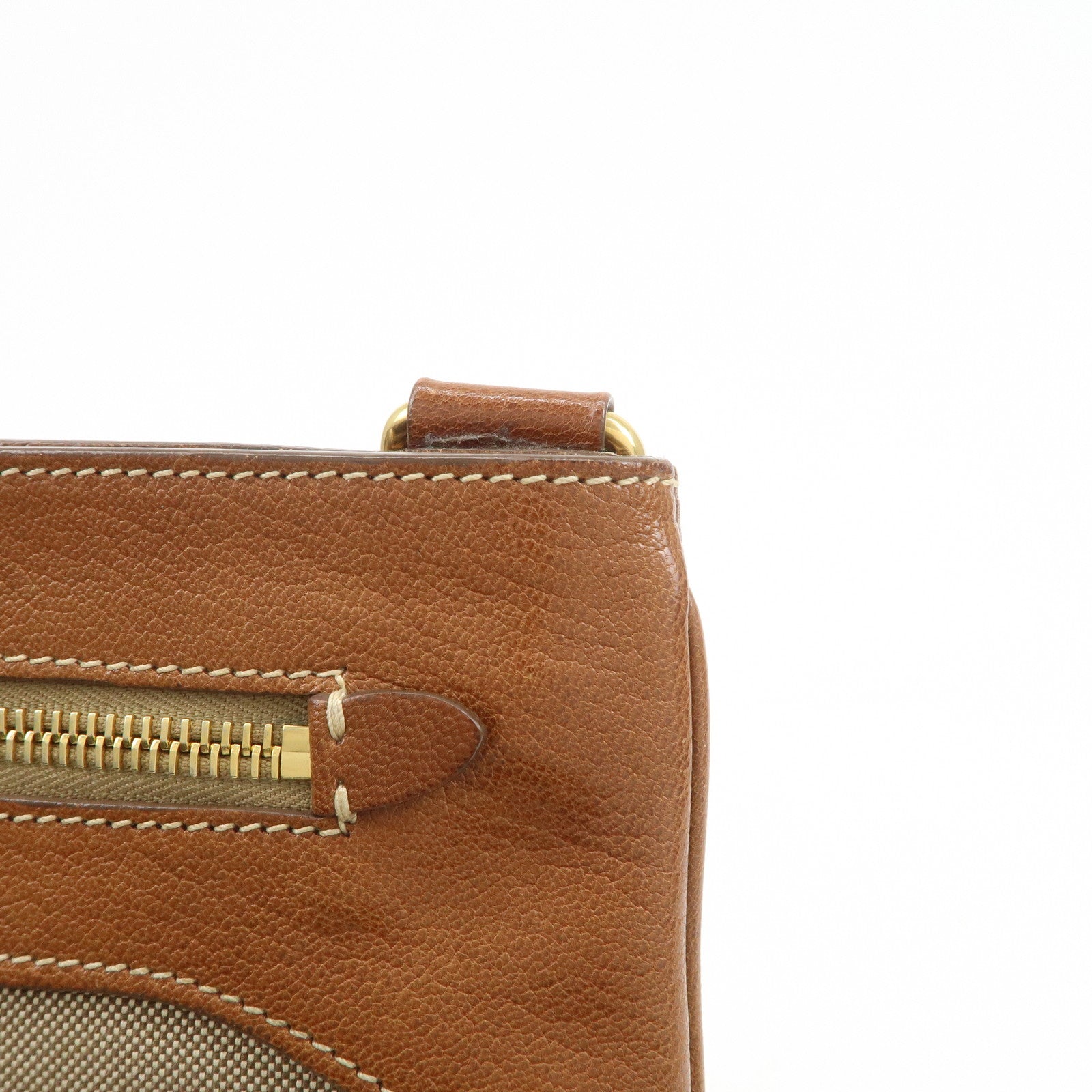 PRADA Logo Jacquard Leather Shoulder Bag Crossbody Bag Beige Brown