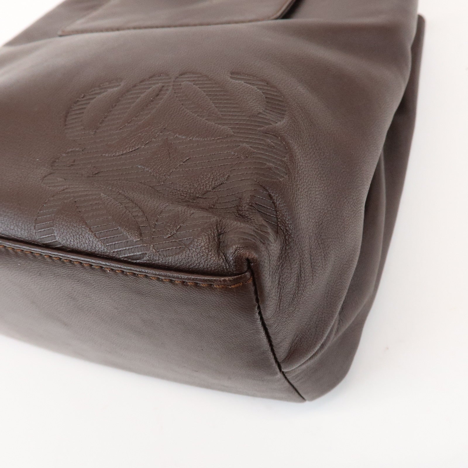 LOEWE Anagram Logo Leather Hand Bag Mini Tote Bag Brown