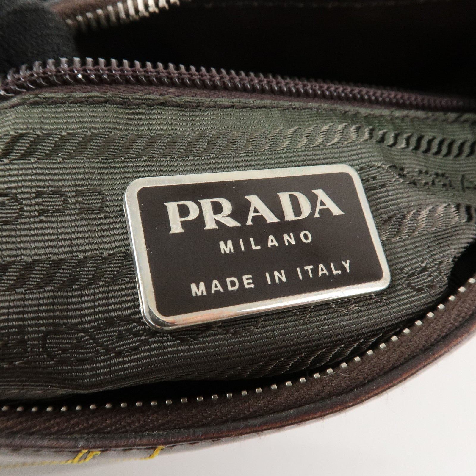 PRADA Logo Leather Shoulder Bag Hand Bag Brown Yellow B11055 Used