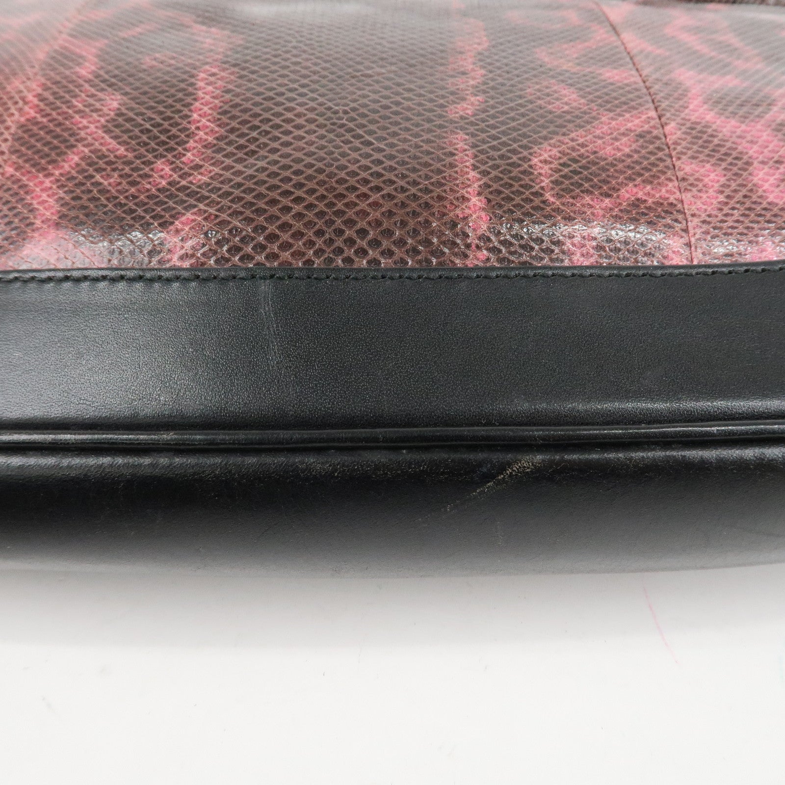 GUCCI Jackie Leather Python Shoulder Bag Black Pink 001.3306.3444 Used