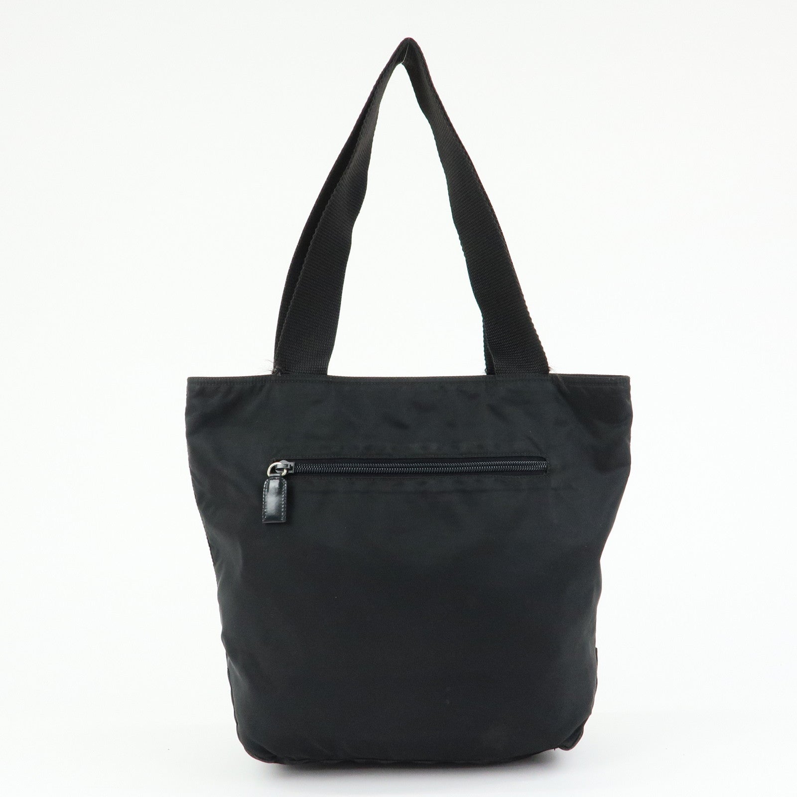 PRADA Triangle Logo Nylon Leather Tote Bag Shoulder Bag Black