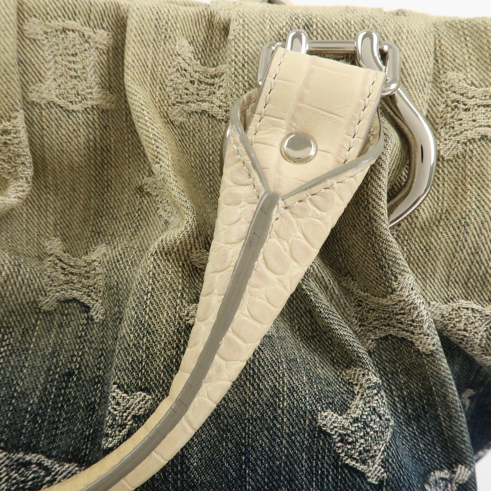 CELINE Macadam Denim Embossed Leather 2WAY Bag Hand Bag Blue Ivory