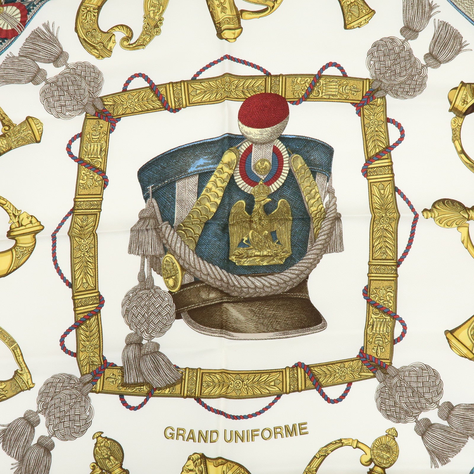 HERMES Carre 90 Silk 100% Scarf GRANDUNIFORM Light Blue Gold