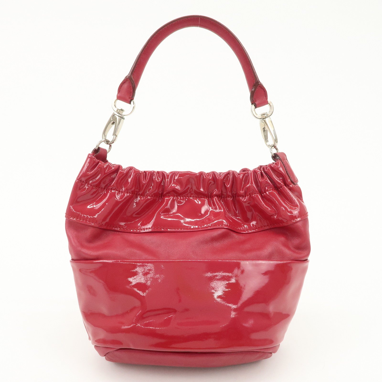 Ferragamo Gancini Varra Ribbon Patent Leather Hand Bag Red