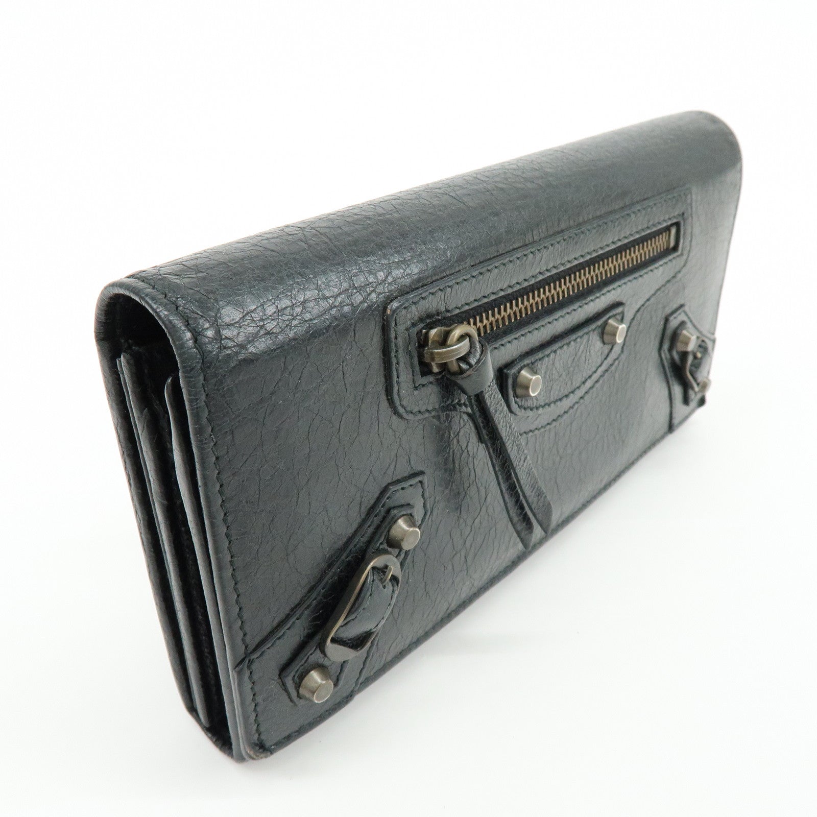 BALENCIAGA City Leather Bi-fold Long Wallet Black 253038