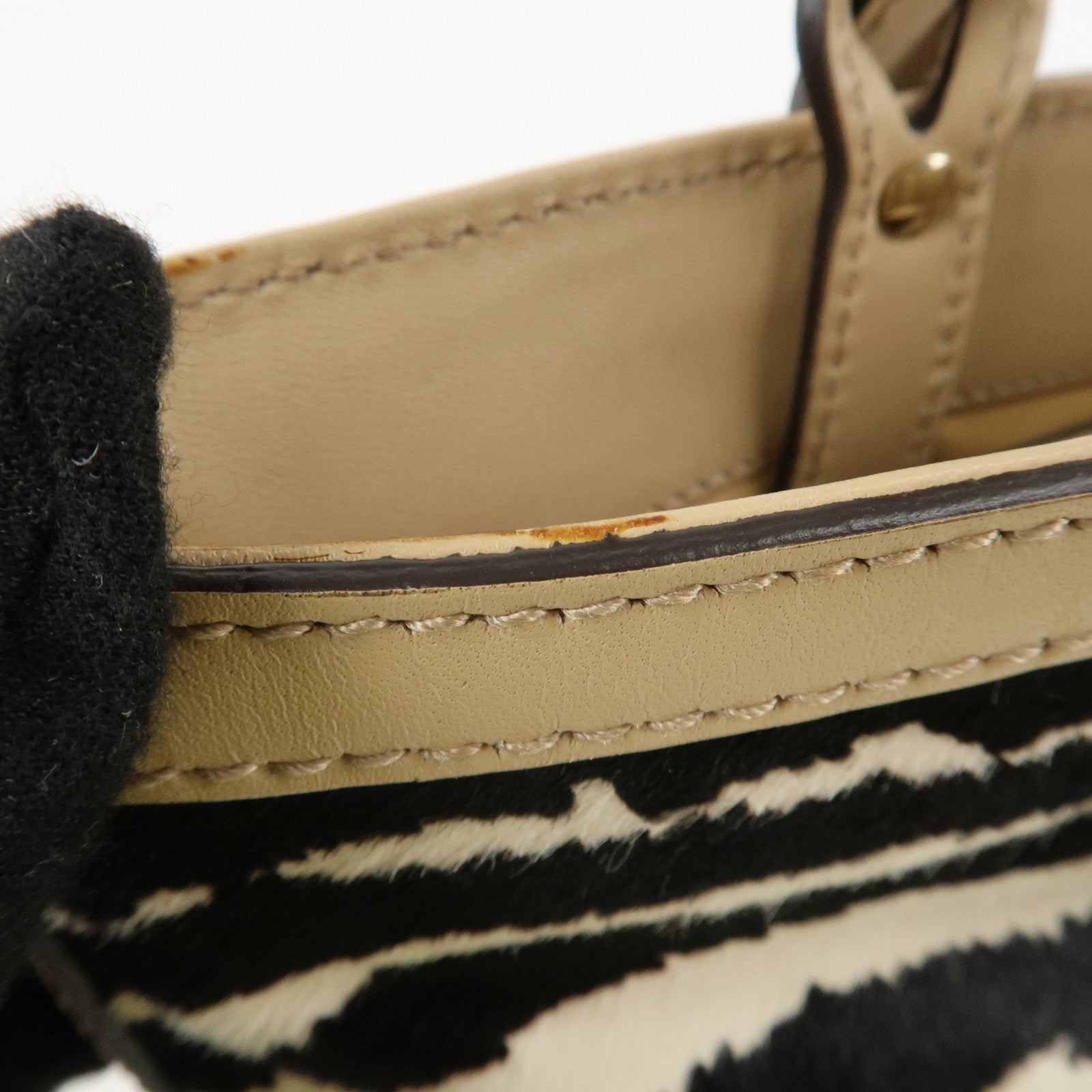 GUCCI Craft Unborn Calf Leather Tote Bag Zebra Pattern Beige 23793 Used