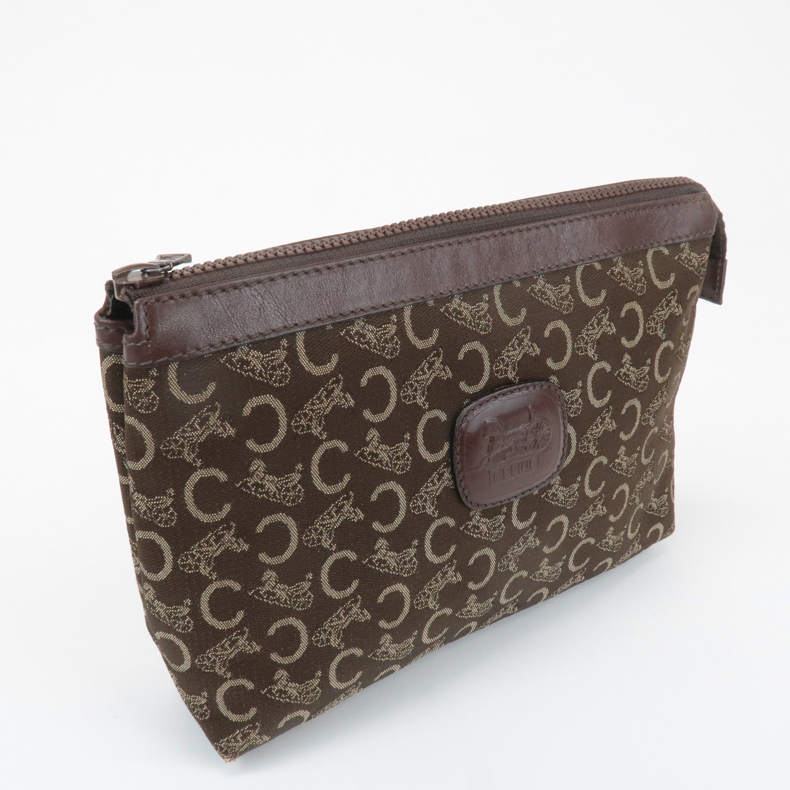 CELINE C Macadam Canvas Leather Pouch Brown