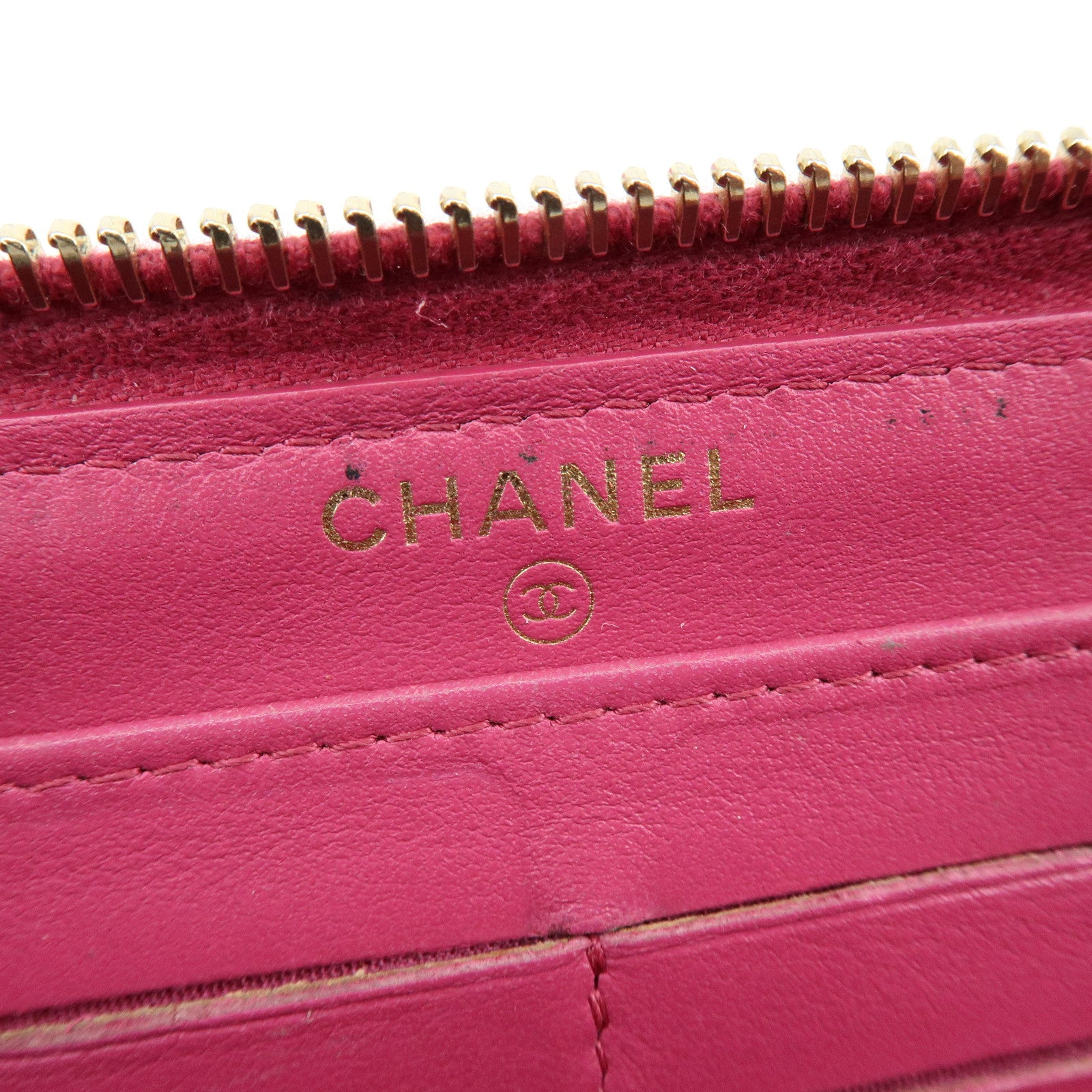 CHANEL Camellia No.5 COCO Mark Calf Leather Zippy Long Wallet Pink