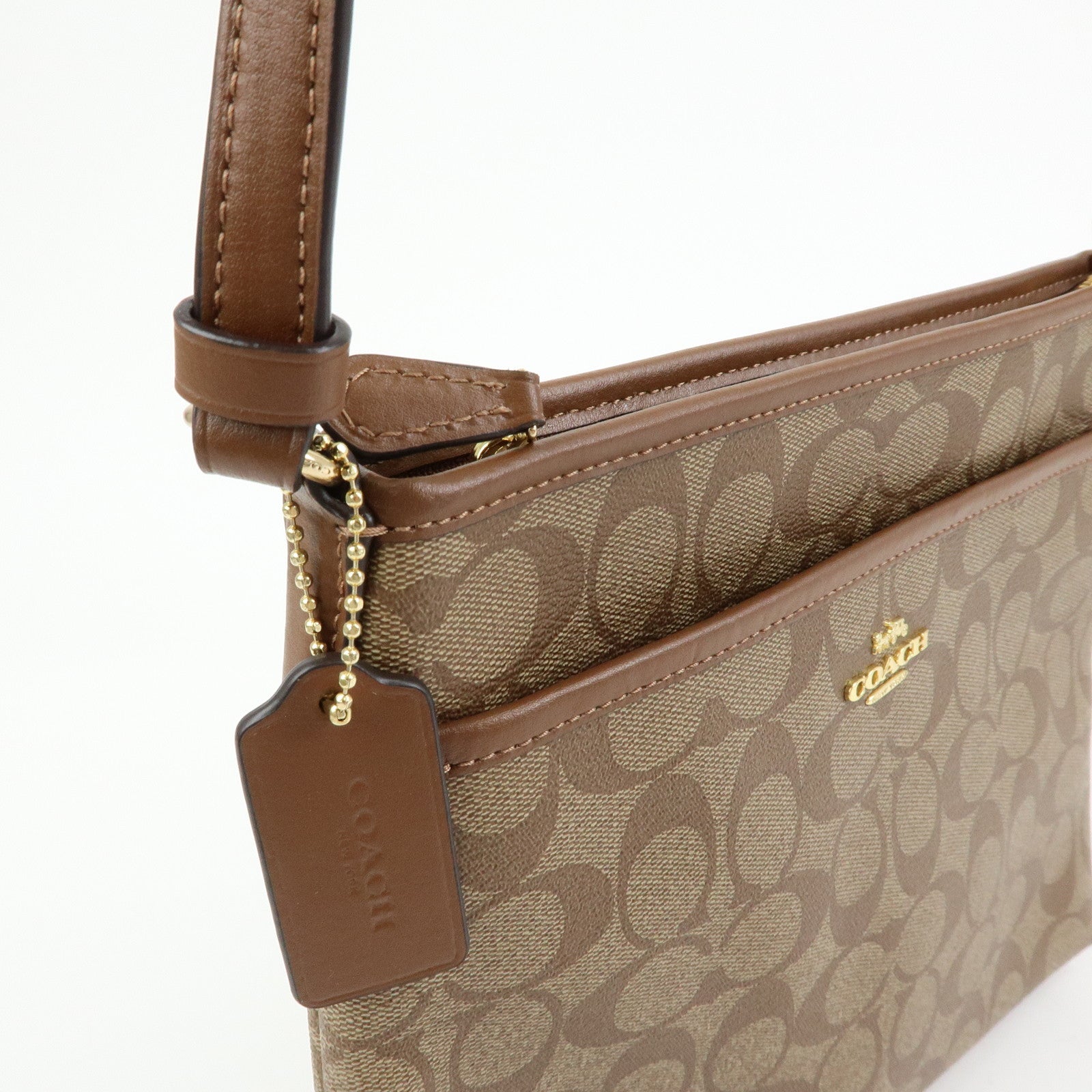 COACH Signature PVC Leather Shoulder Bag Crossbody Bag Brown