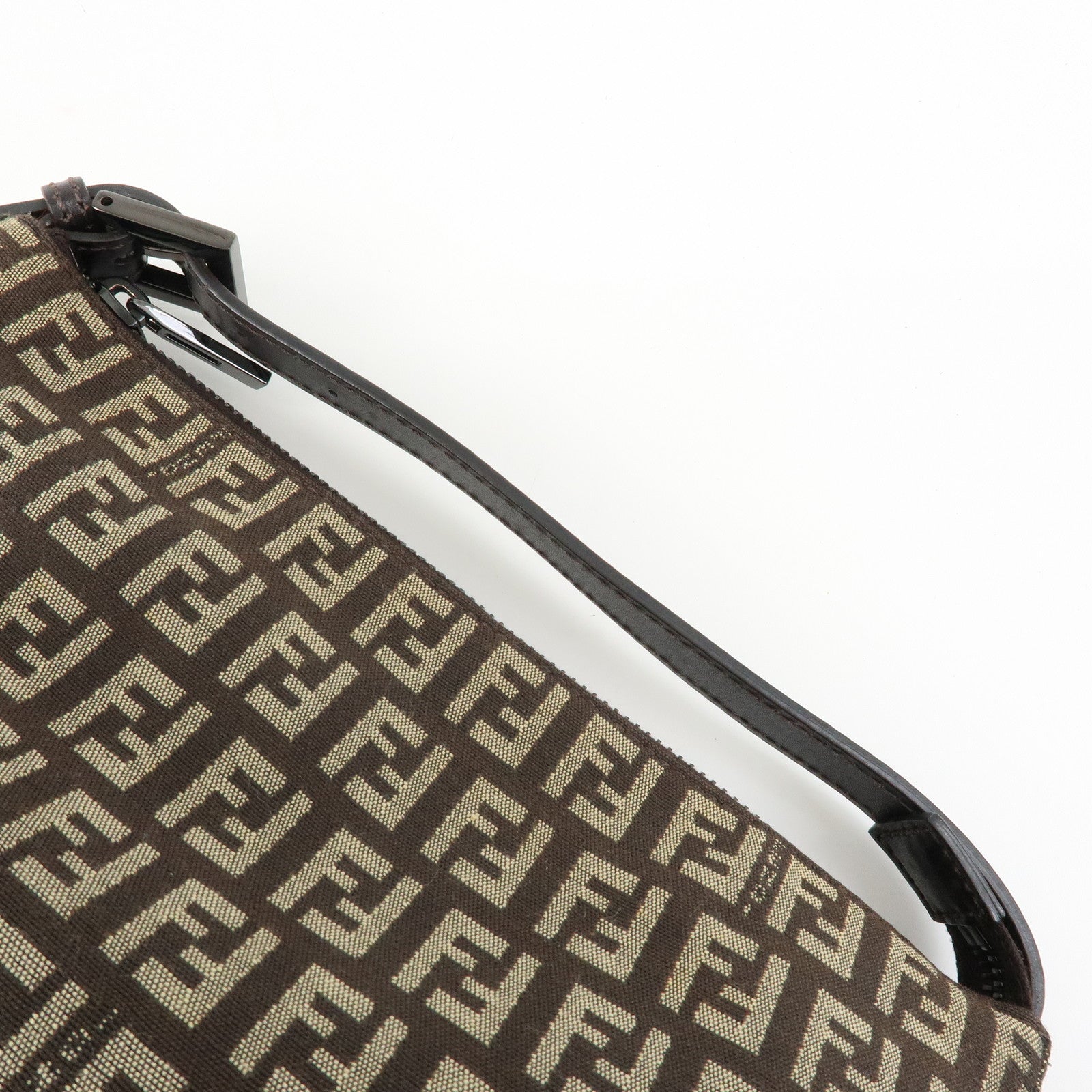 FENDI Zucchino Canvas Leather Hand Bag Pouch Brown 8N0005