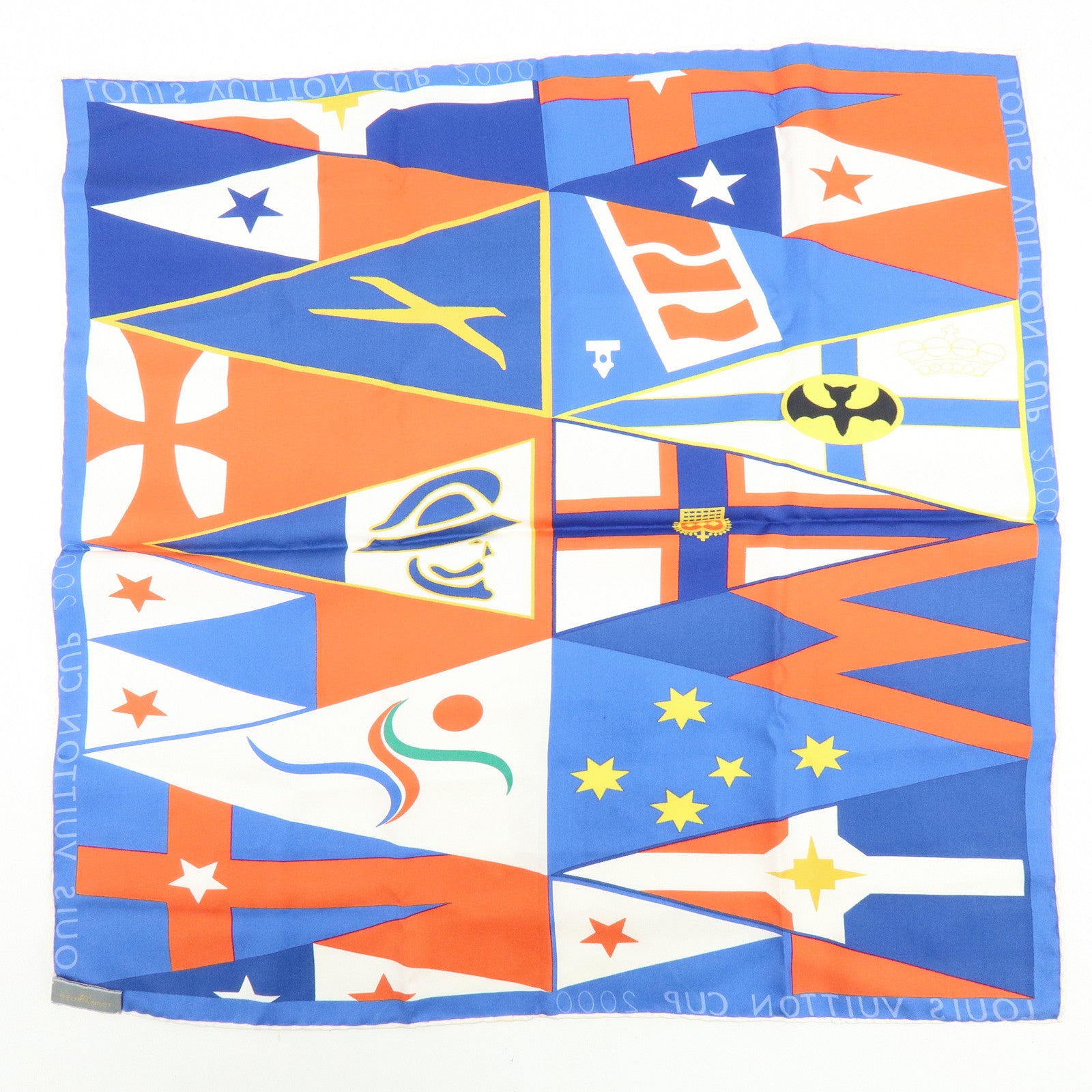 Louis Vuitton LV Cup Silk 100% Scarf Flag Print Blue Red White