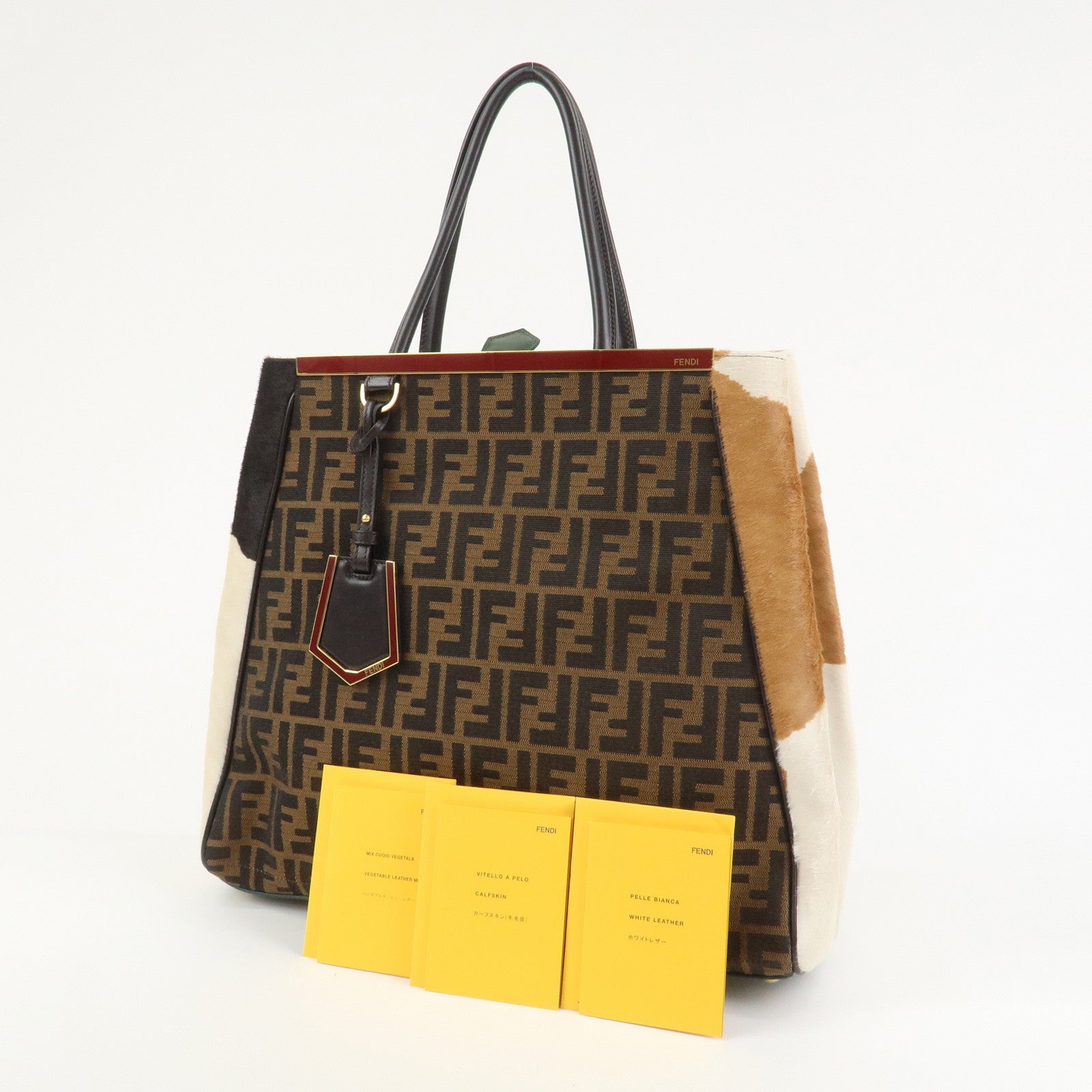 FENDI Zucca Canvas Unborn Calf Toujours Cow Print Tote Bag 8BH251