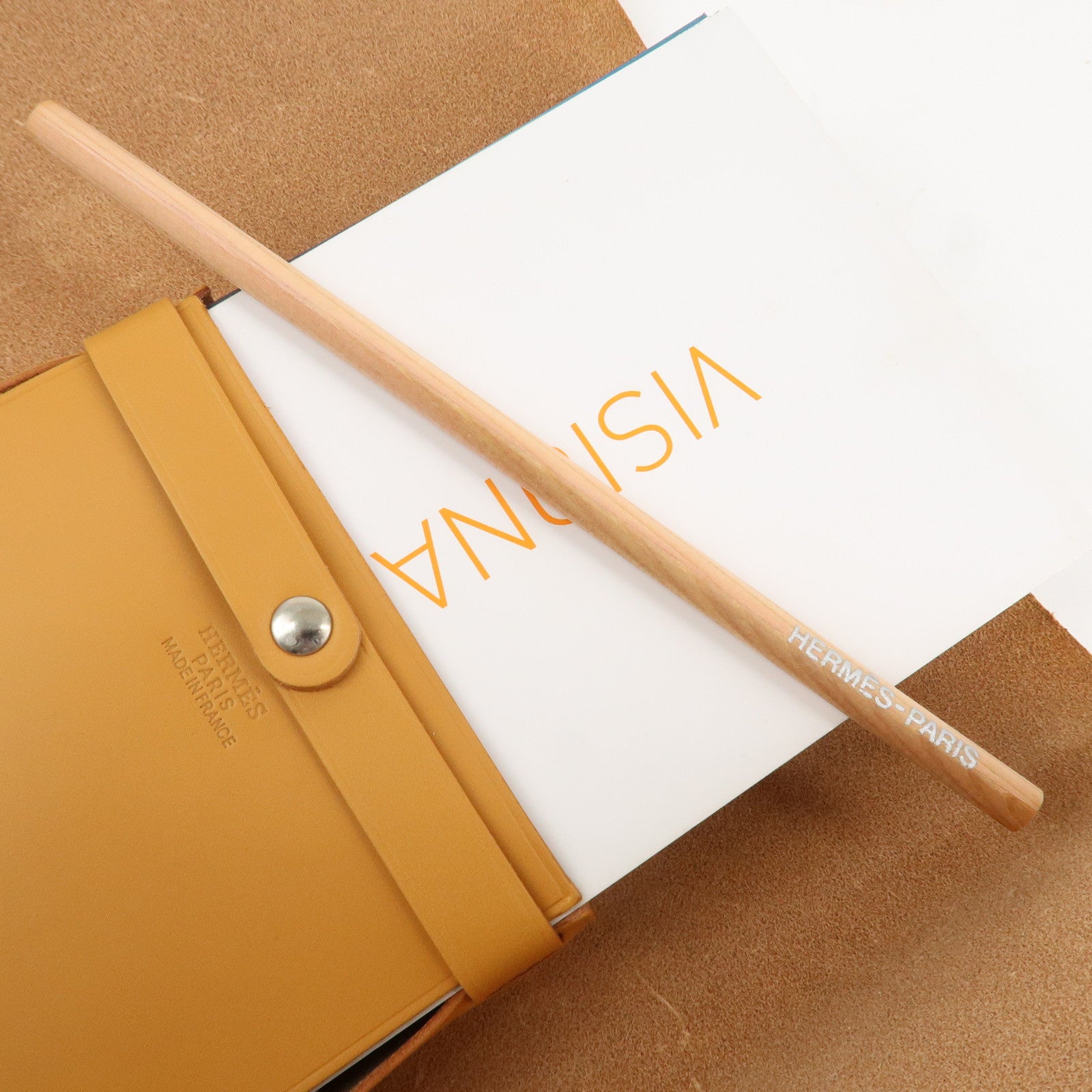 HERMES Leather VISIONAIRE32 Post Card Brown Used