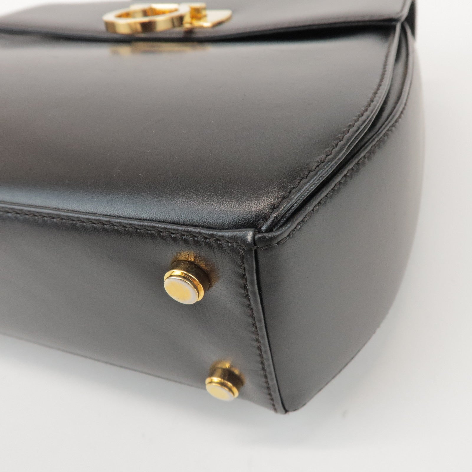 Ferragamo Gancini Calf Leather 2Way Bag Hand Shoulder Bag Black