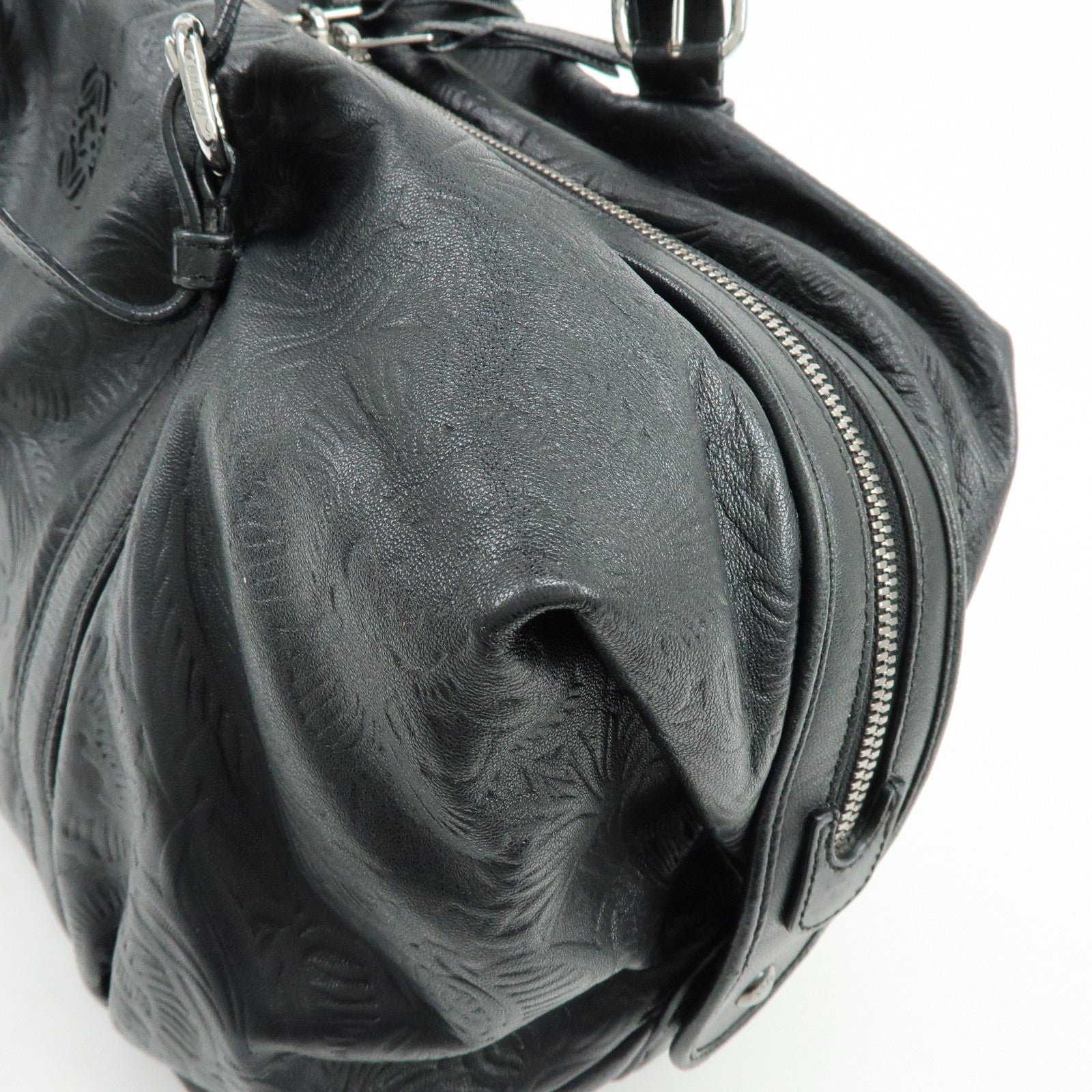 LOEWE Canela Nappa Leather Mini Boston Bag Shoulder Bag Black