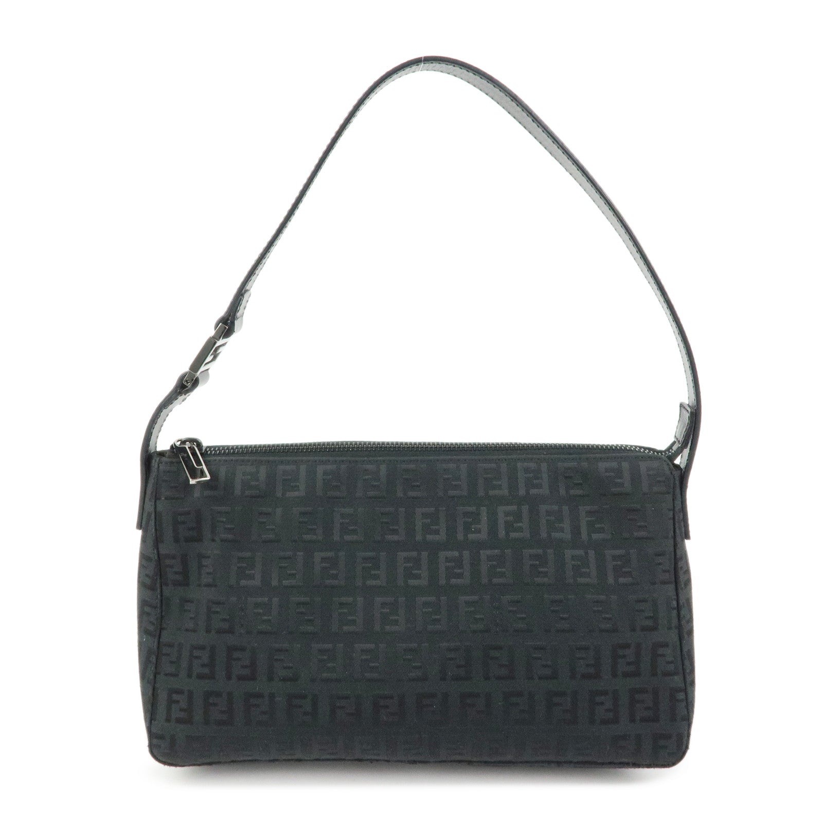 FENDI Zucchino Canvas Leather Shoulder Bag Hand Bag Black 8BR444