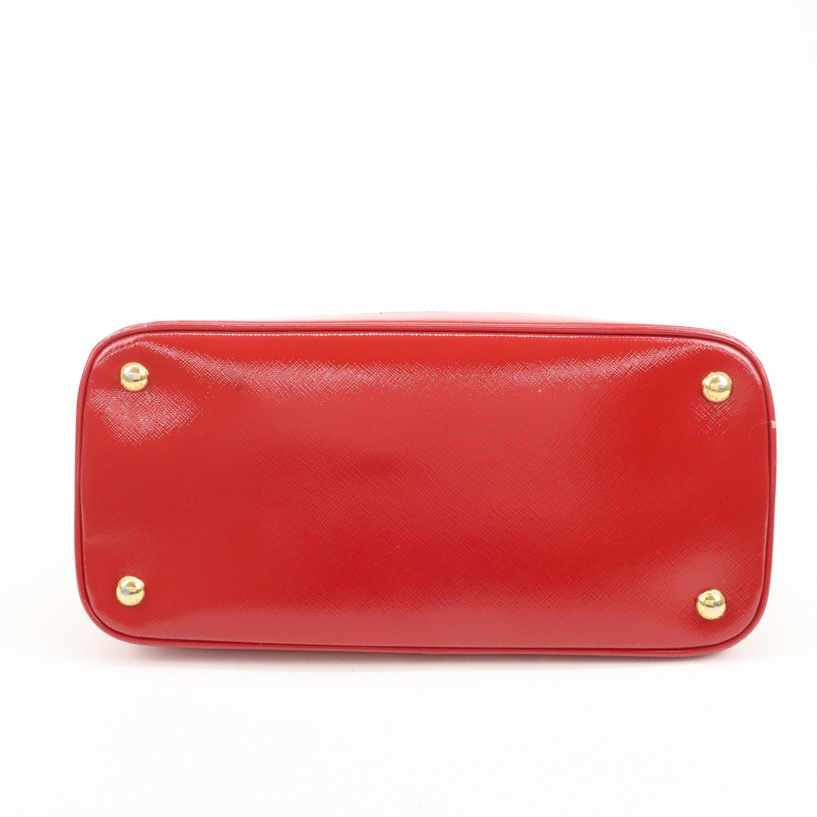 PRADA Triangle Logo Patent Leather 2WAY Bag Hand Bag Red BN2567