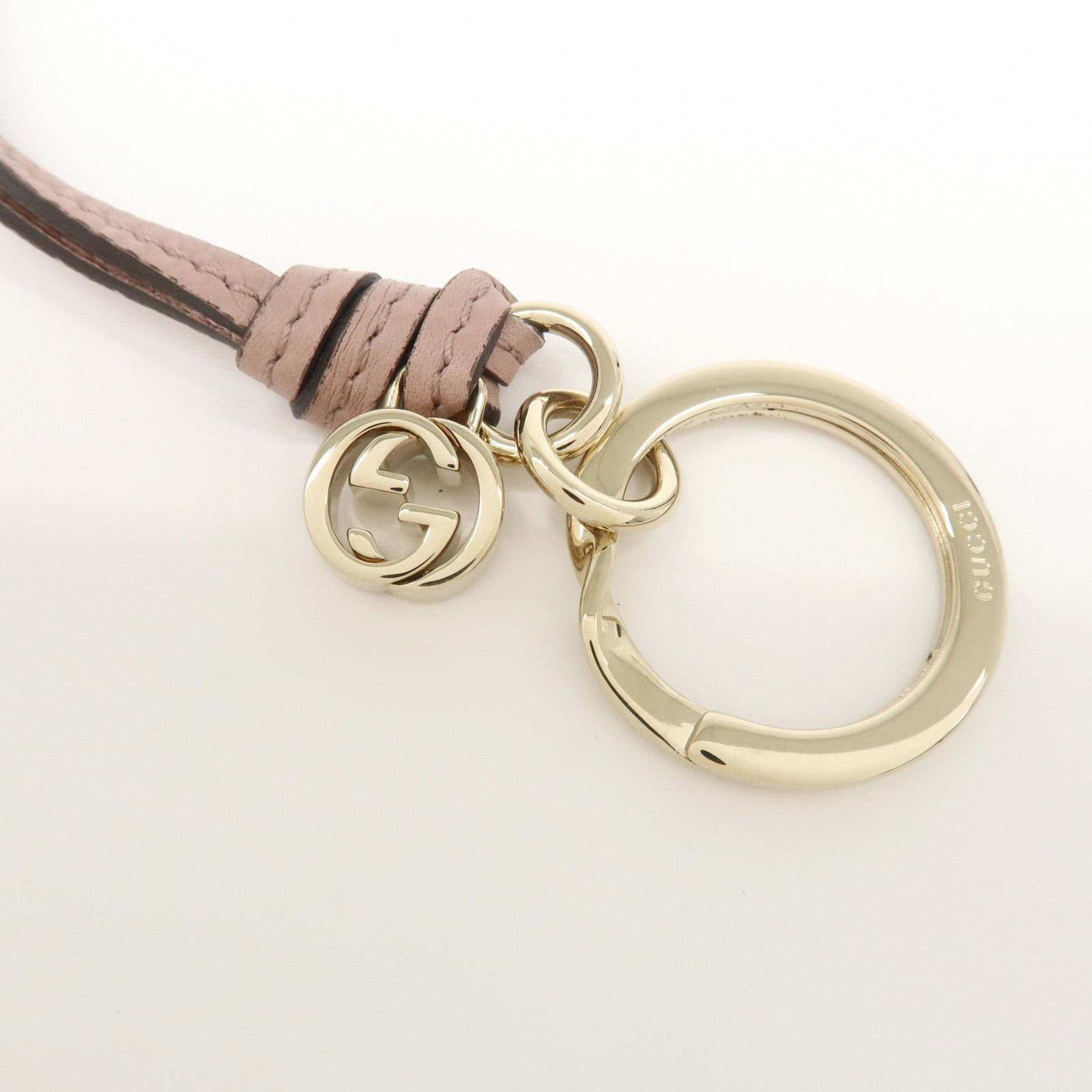 GUCCI Interlocking G Leather Bag Charm Key Chain Pink 324403