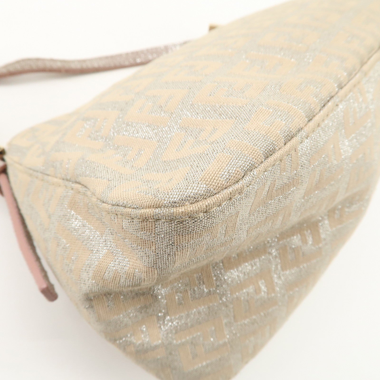 FENDI Mini Mamma Baguette Zucchino Canvas Leather Shoulder Bag 8BR180 Used