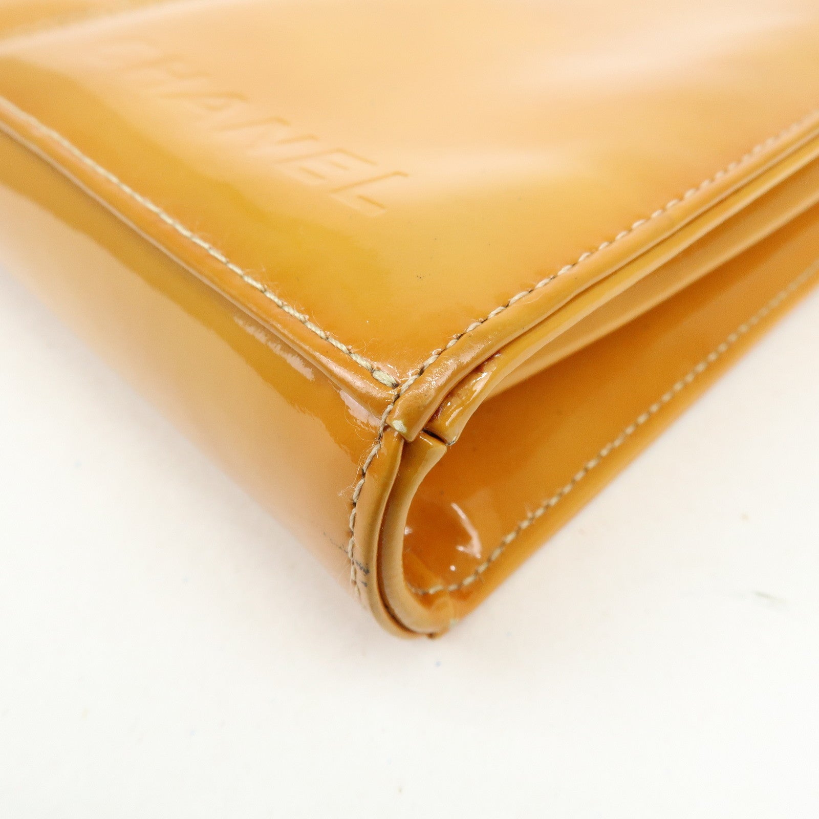 CHANEL Chocolate Bar Patent Leather Shoulder Bag Hand Bag Orange