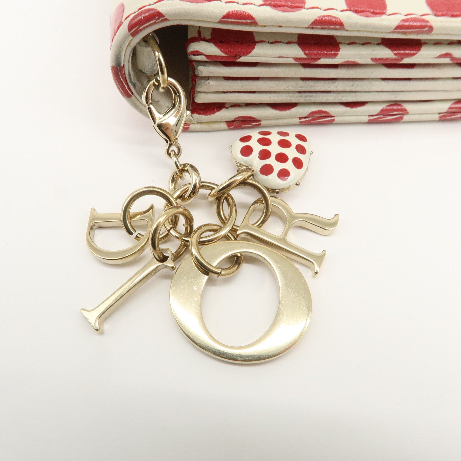 Christian Dior Leather Card Case Card Holder Dots Ivory Red