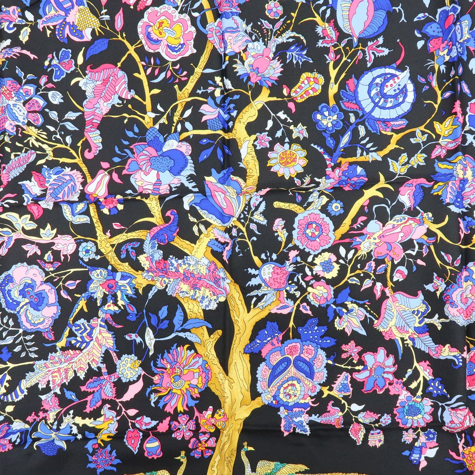 HERMES Carre 90 Silk 100% Scarf Fantaisies indiennes Black Red Blue