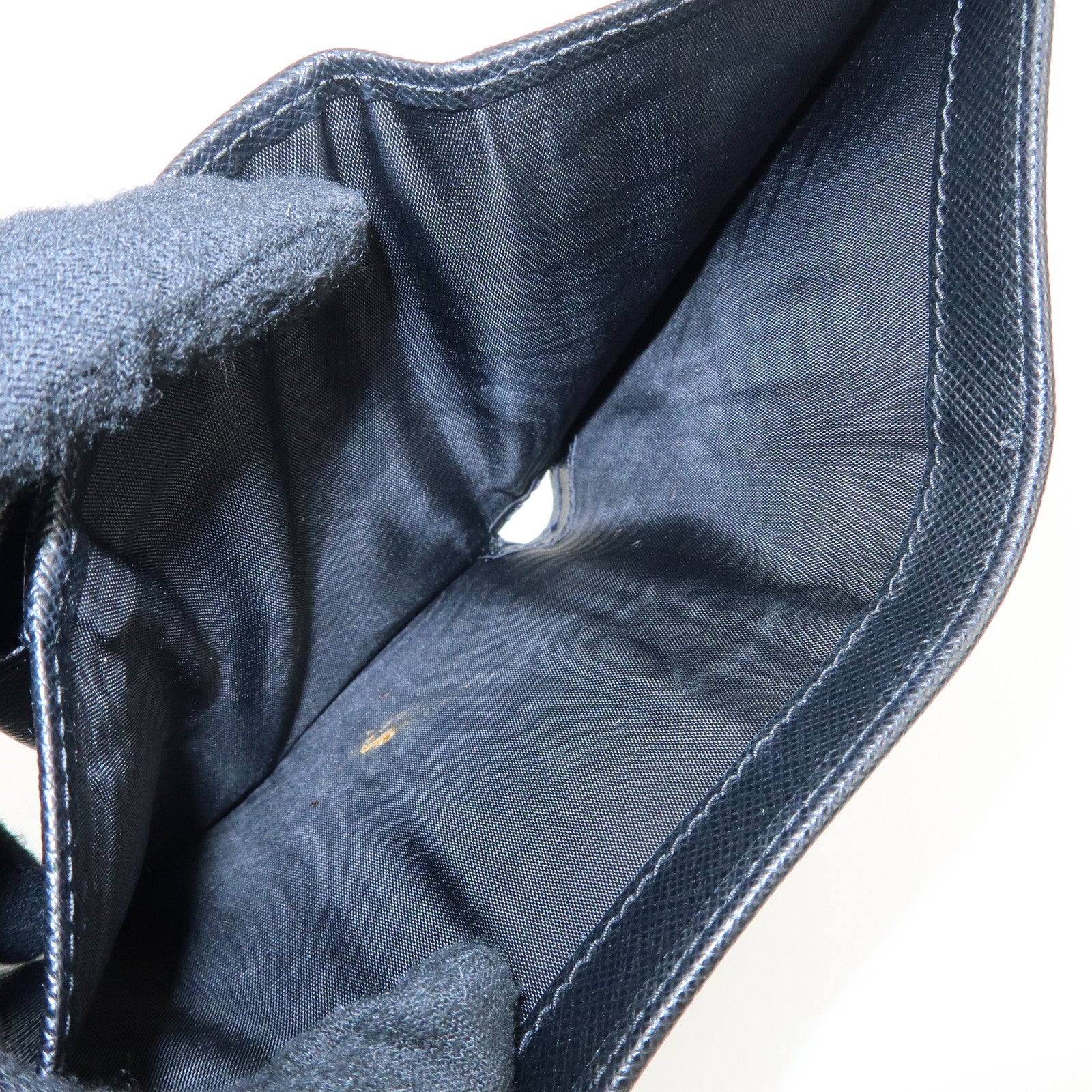 PRADA Leather Ribbon Tri-fold Wallet Black 1MH840 Used