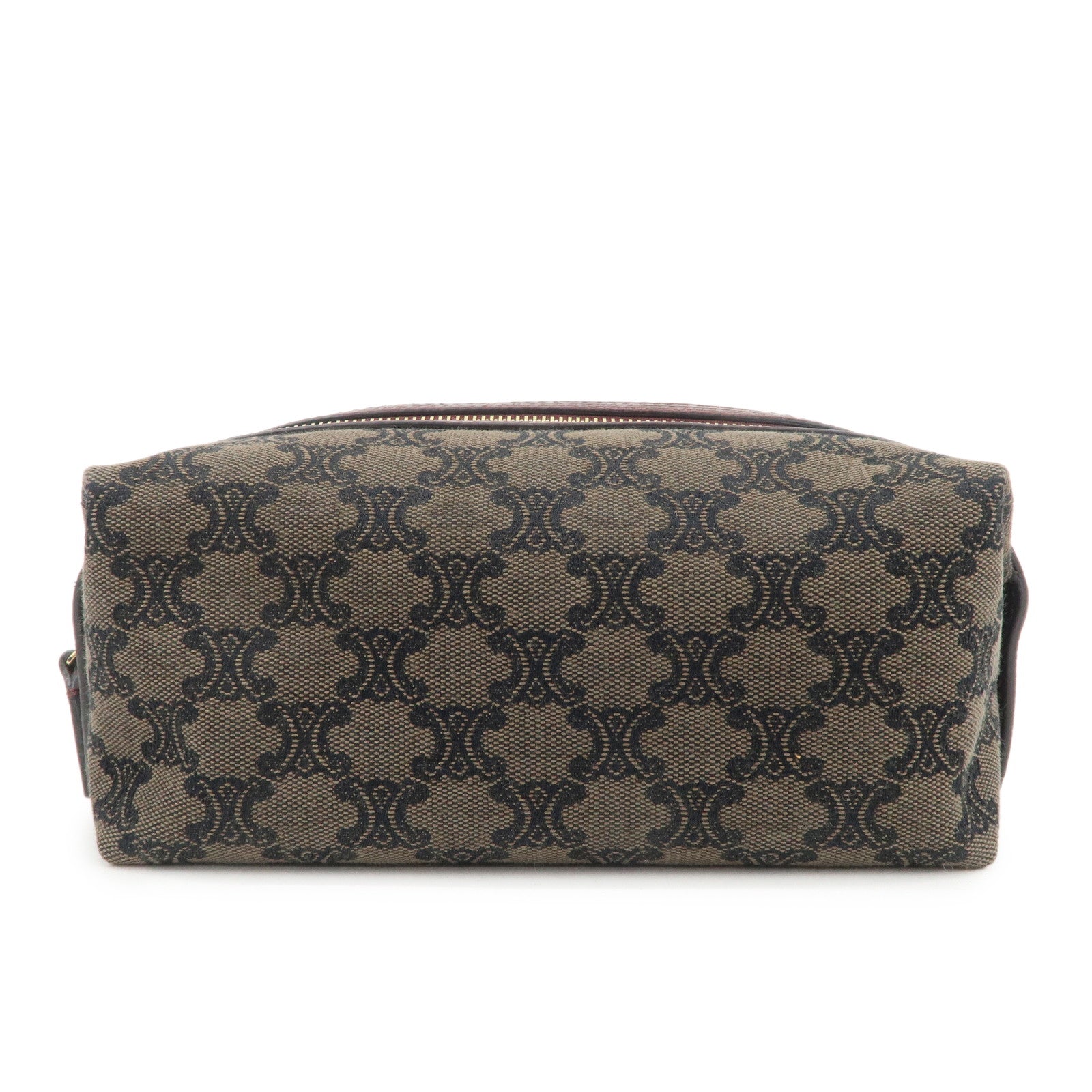 CELINE Macadam Canvas Leather Pouch Cosmetic Pouch Brown Wine Red