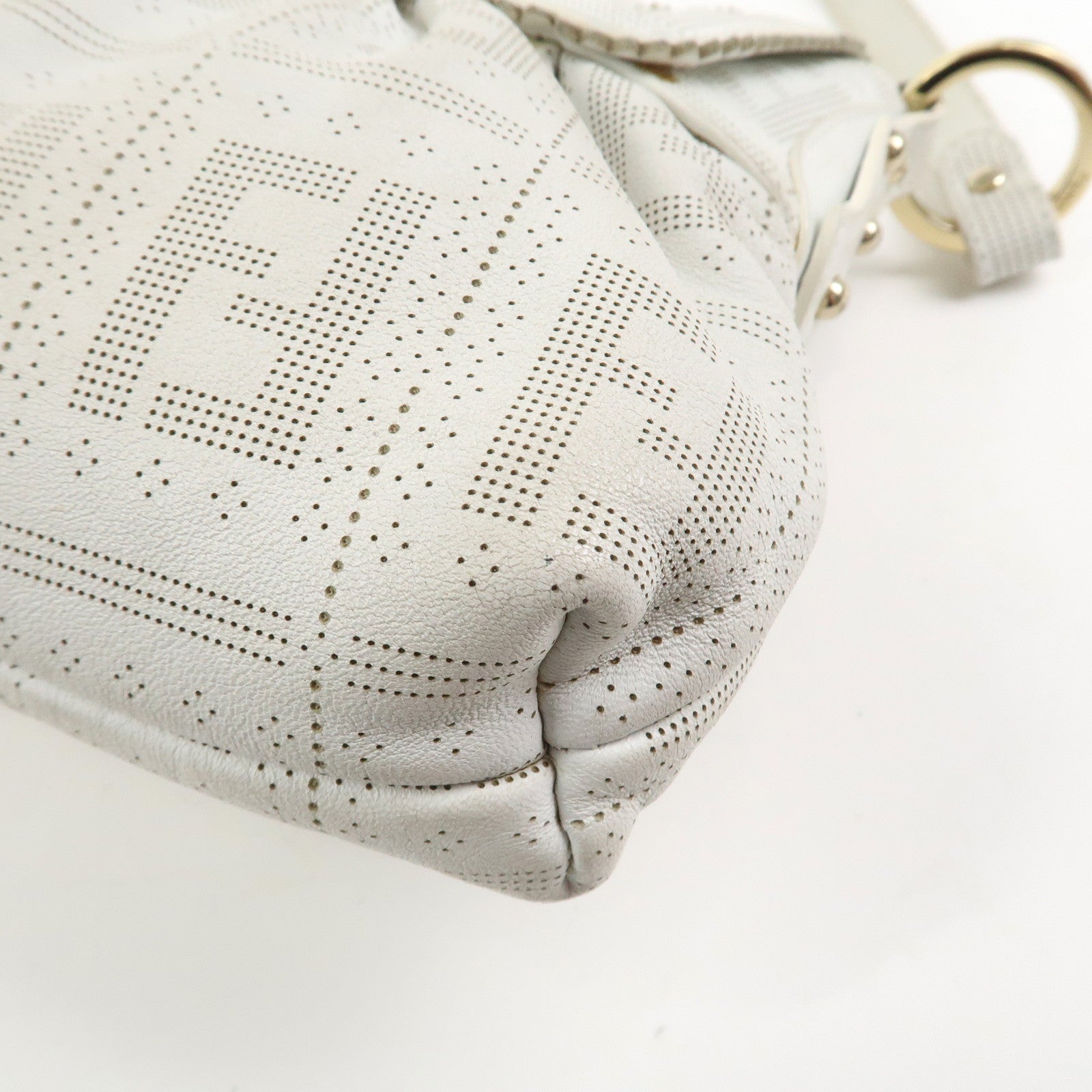 FENDI Zucca Logo Leather Shoulder Bag Hand Bag White 8BR445