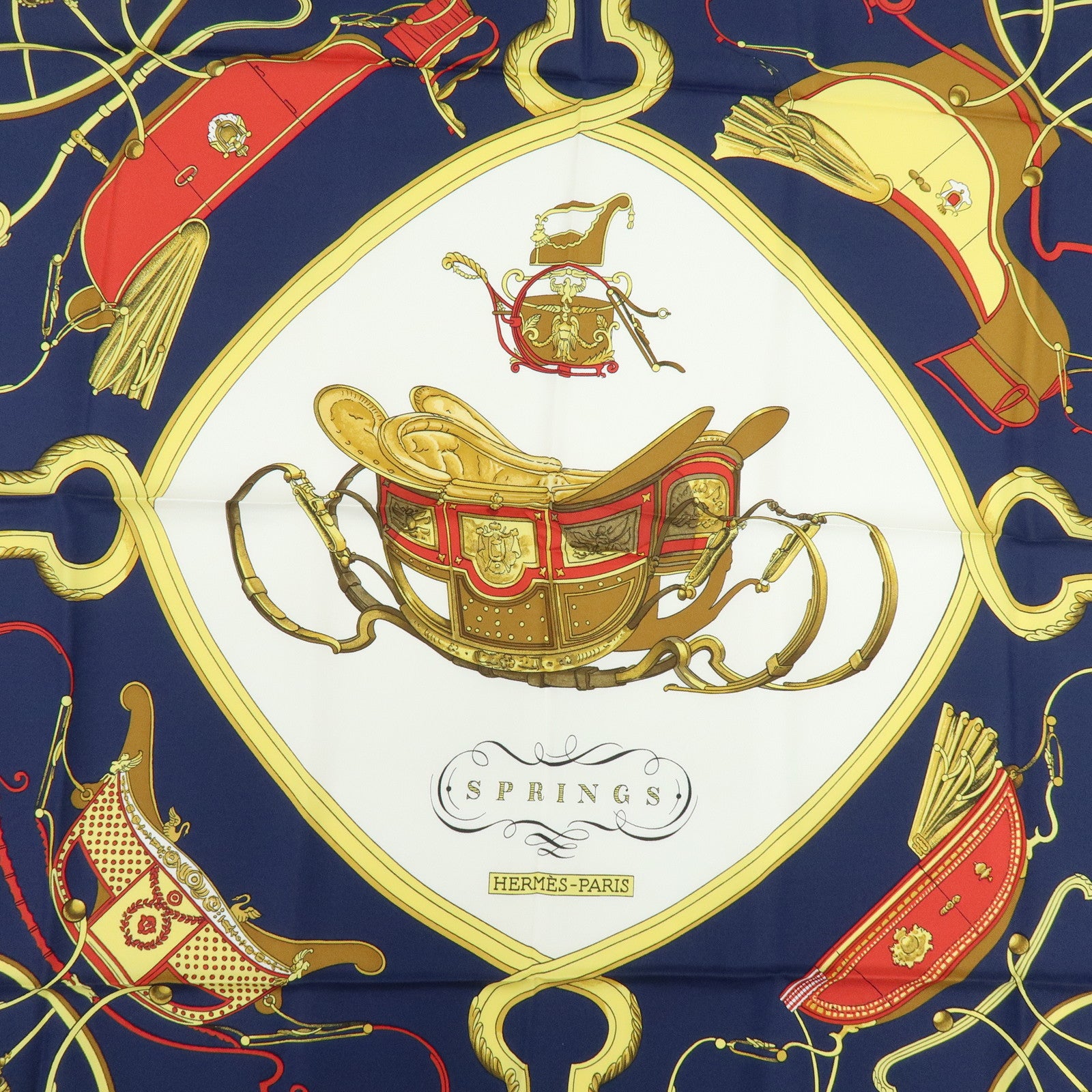 HERMES Carre 90 Silk 100% Scarf SPRINGS Dark Navy